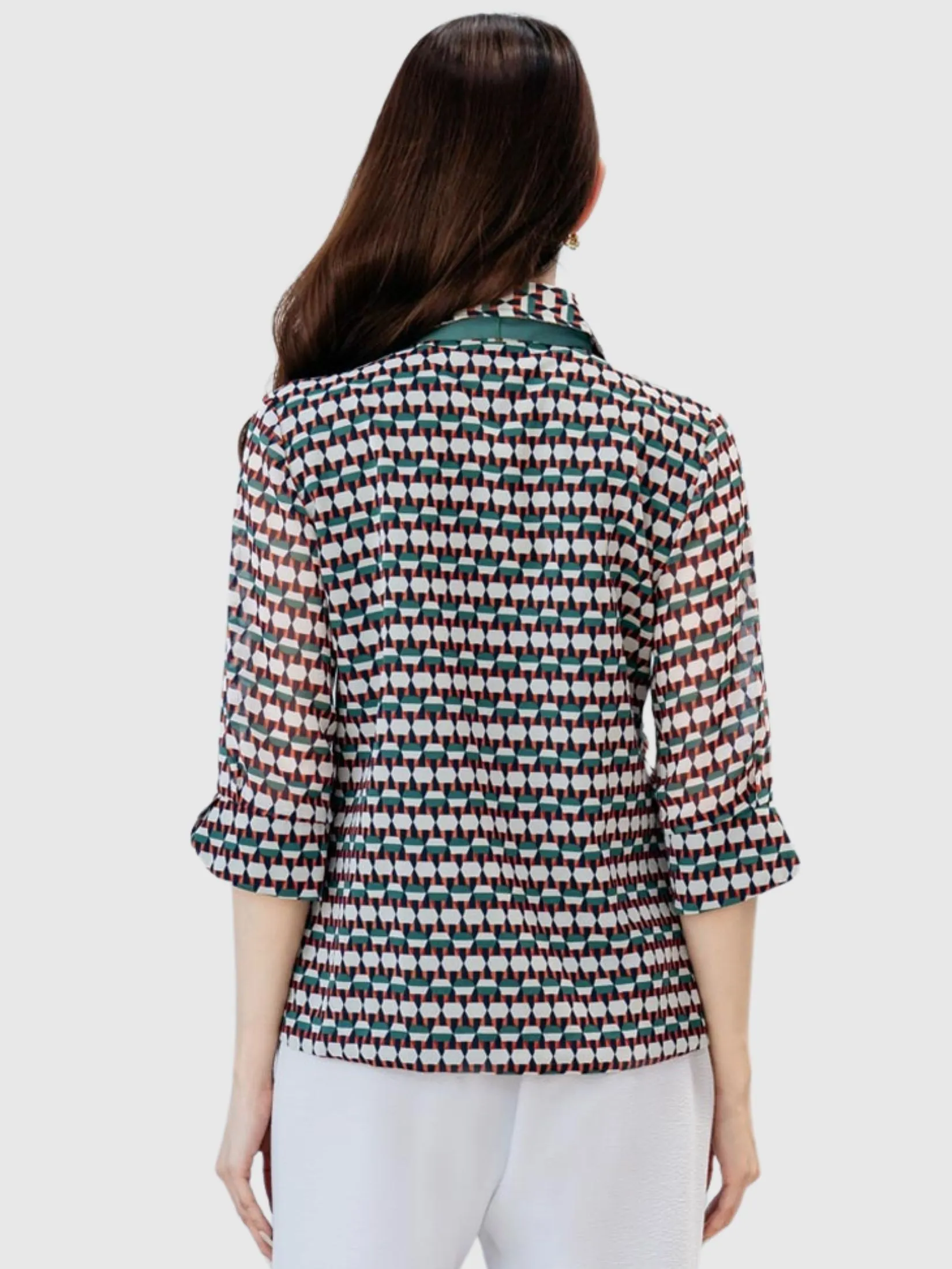 MIKIKO Women Shirt Long Sleeves Chiffon Print Green