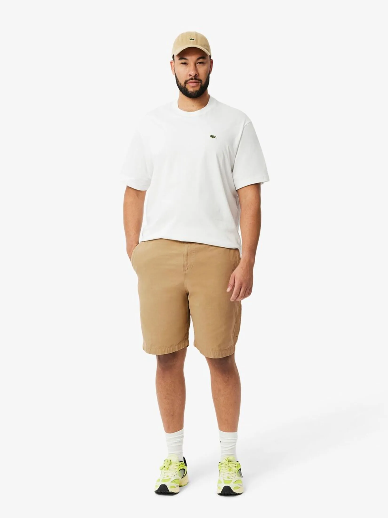 LACOSTE Relaxed Fit Cotton Canvas Shorts Beige