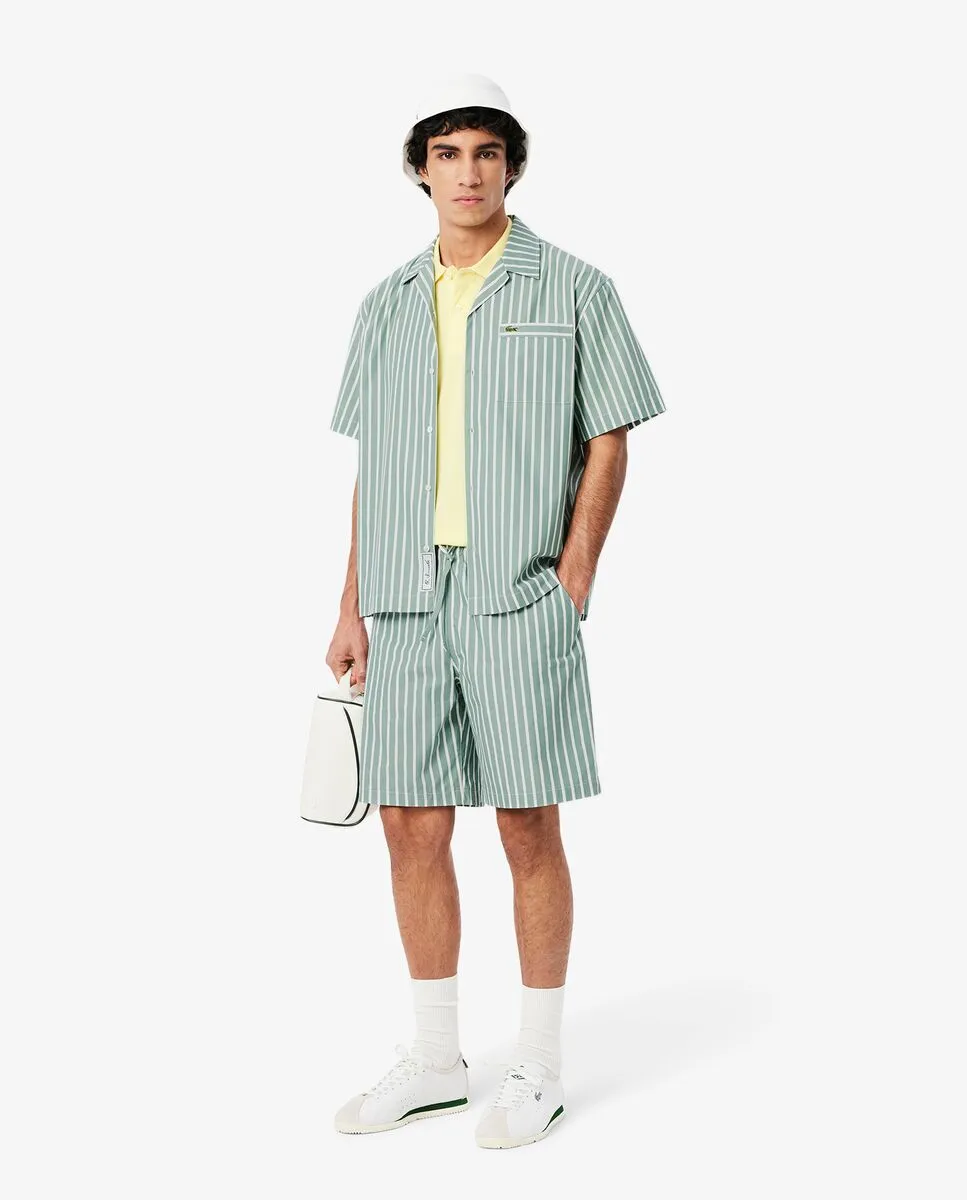 LACOSTE Relaxed Fit Striped Short Sleeved Shirt Green