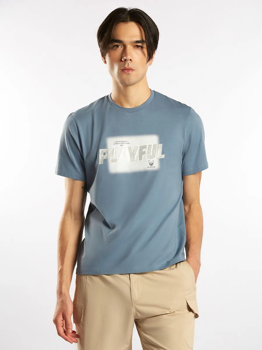 ESP Embroiderd and Print Tee Shirt Men Light Blue