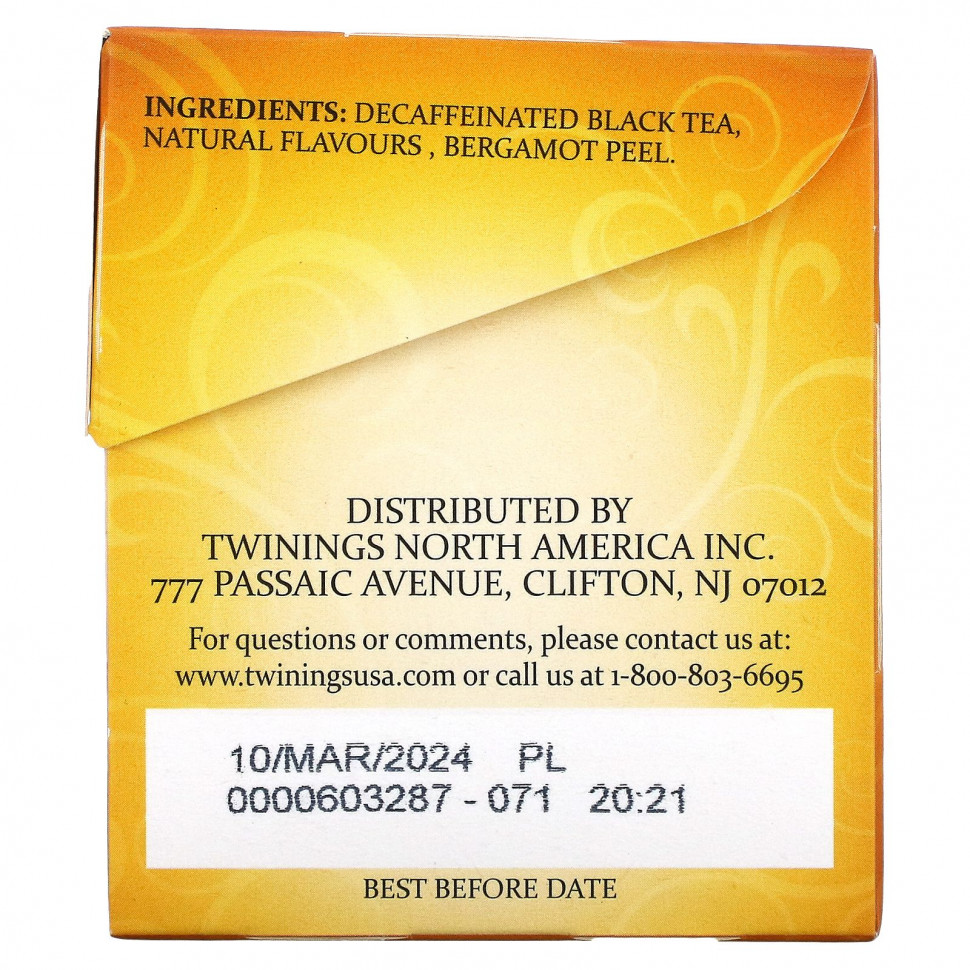 Twinings, Черный чай Earl Grey, без кофеина, 20 чайных пакетиков, 35 г (1,23 унции)
