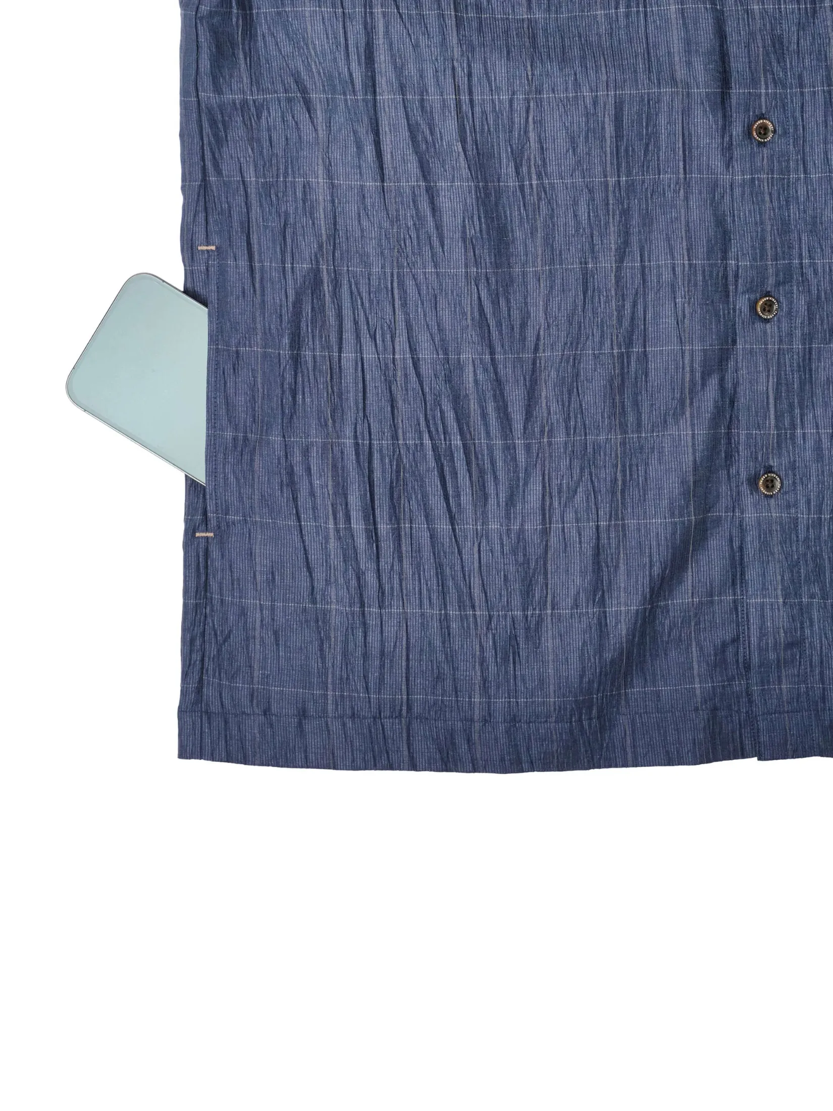 TAKEO KIKUCHI MEN NAVY GRID TEXTURED STRIPE CHECK OVERSIZED SHIRT