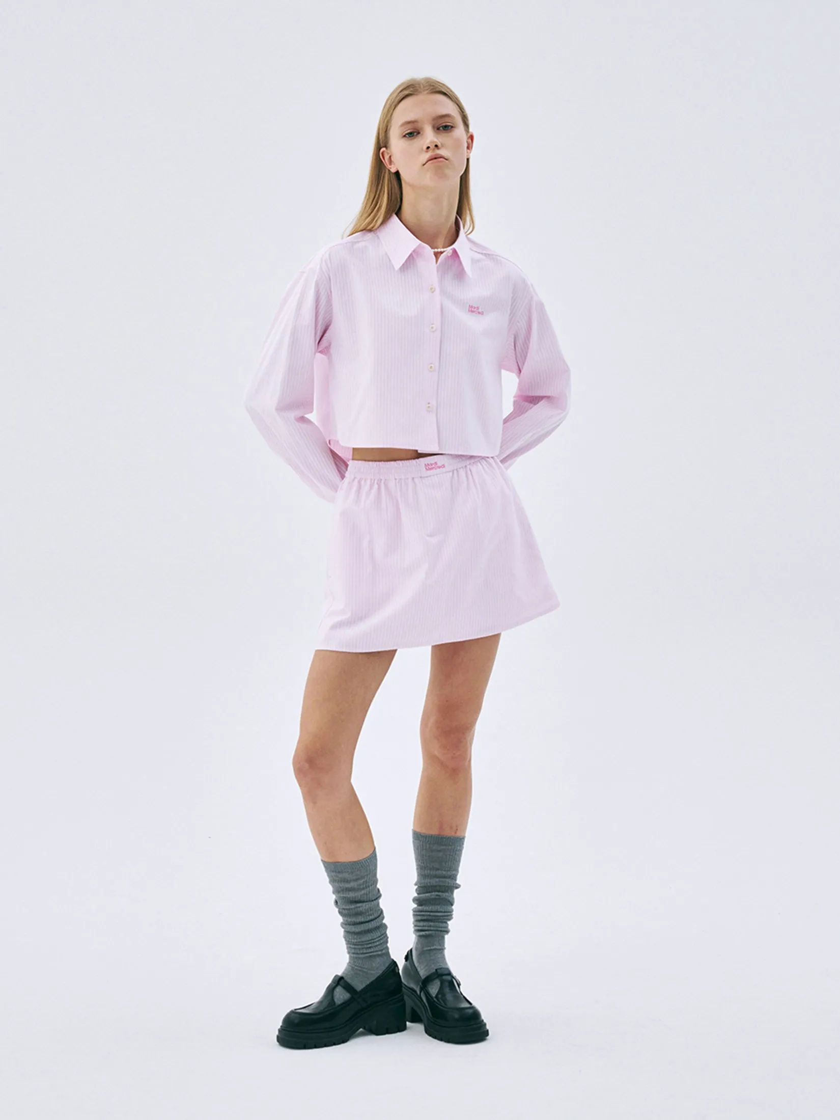 MARDI MERCREDI Cotton Mini Skirt Stripe Pink F