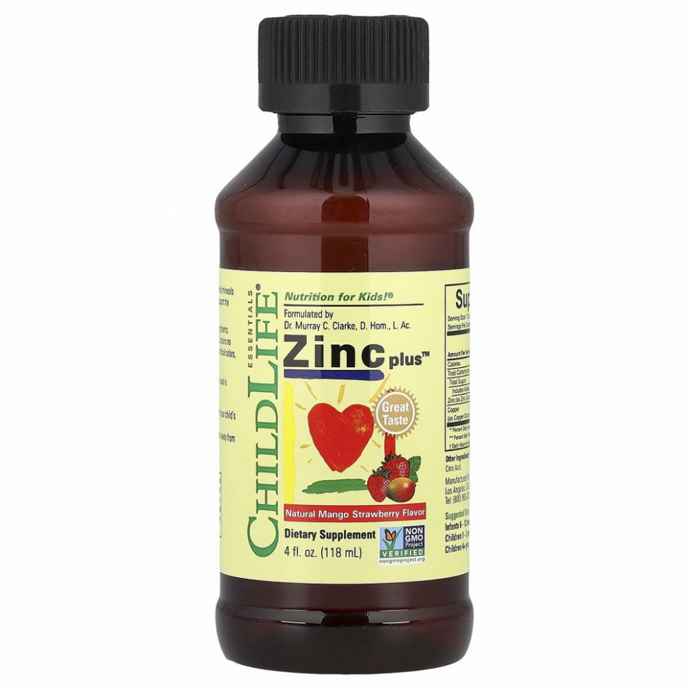ChildLife, Essentials, Zinc Plus, цинк, натуральный вкус манго и клубники, 118 мл (4 жидк. унции)