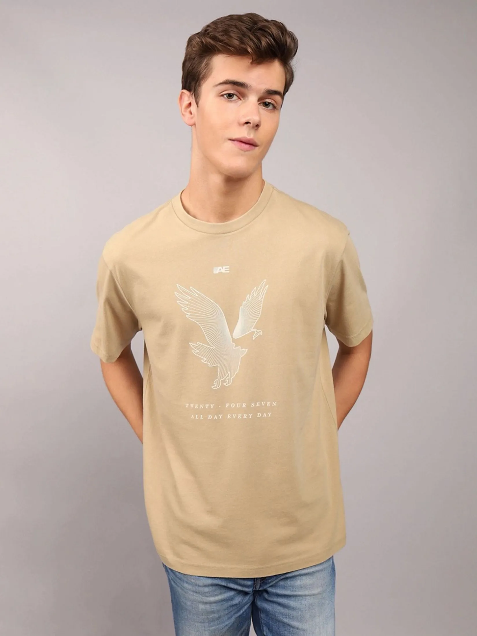 AMERICAN EAGLE MEN G SS BTS2 ACTIVE SET IN TEE- CVC + MAGIC WHITE TUMBLE 212 KHAKI