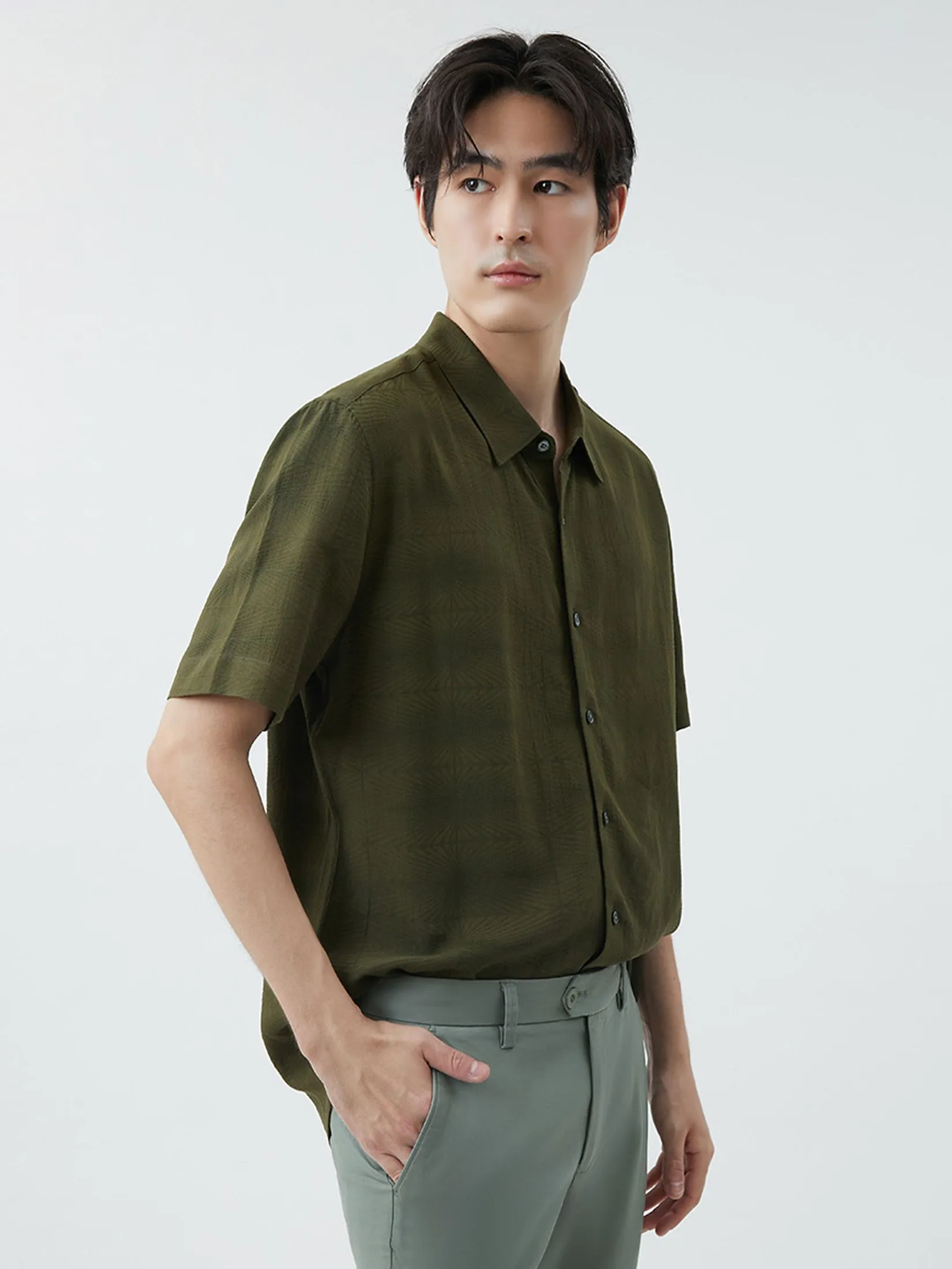 DAPPER DAPPER Textured Jacquard Shirt Olive Green