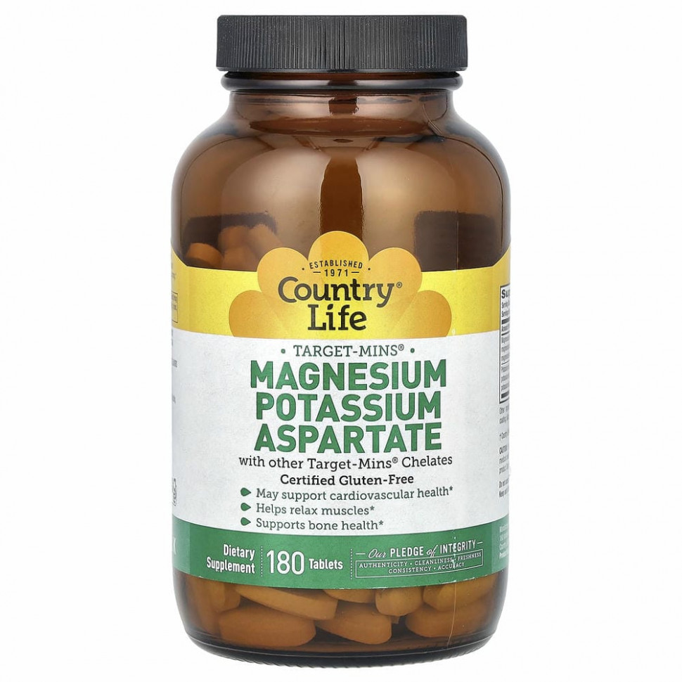 Country Life, Target-Mins, аспартат магния и калия, 180 таблеток