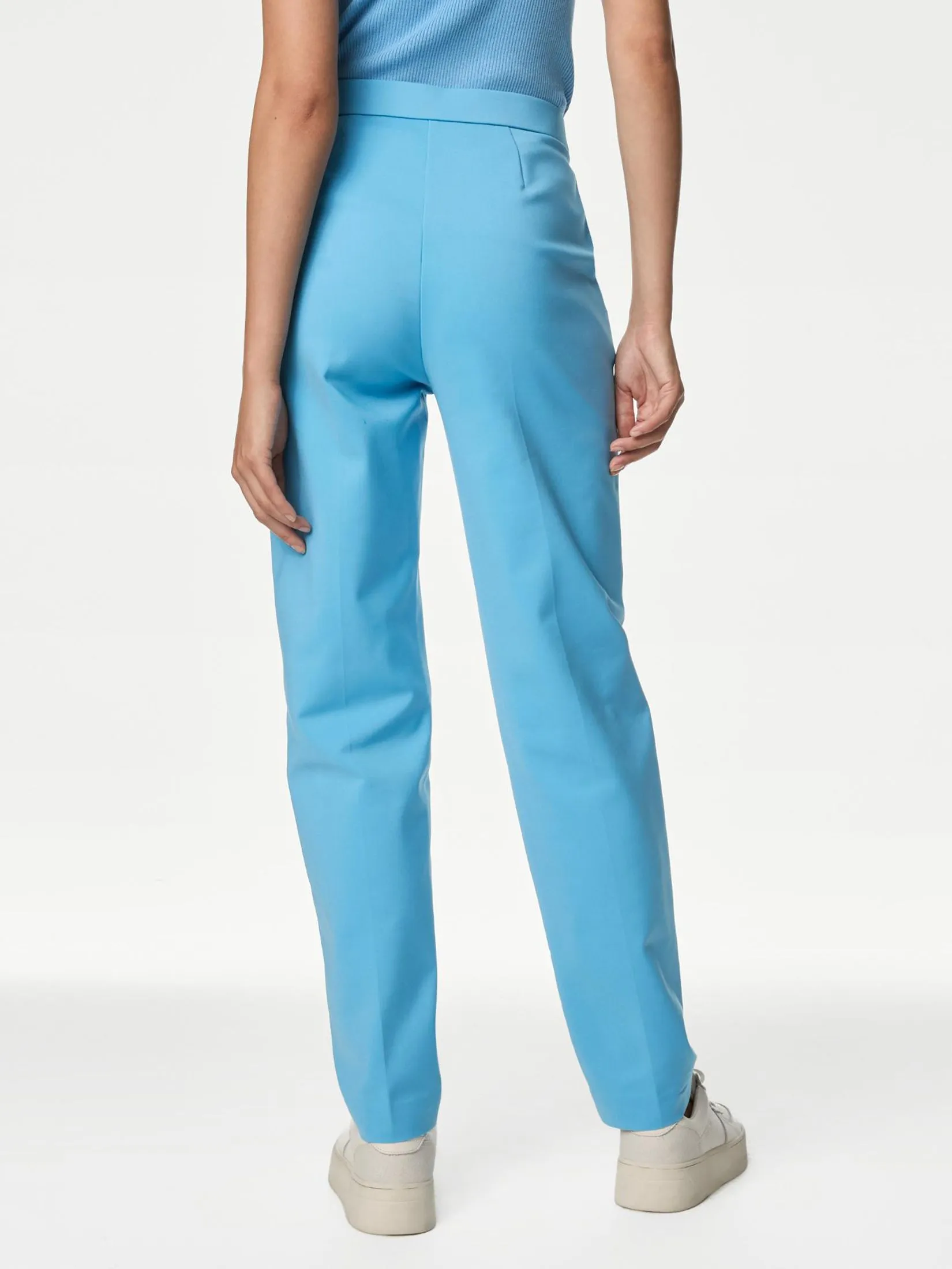 MARKS & SPENCER Women Trousers Cotton Blend Slim Fit Ankle Grazer Sky Blue