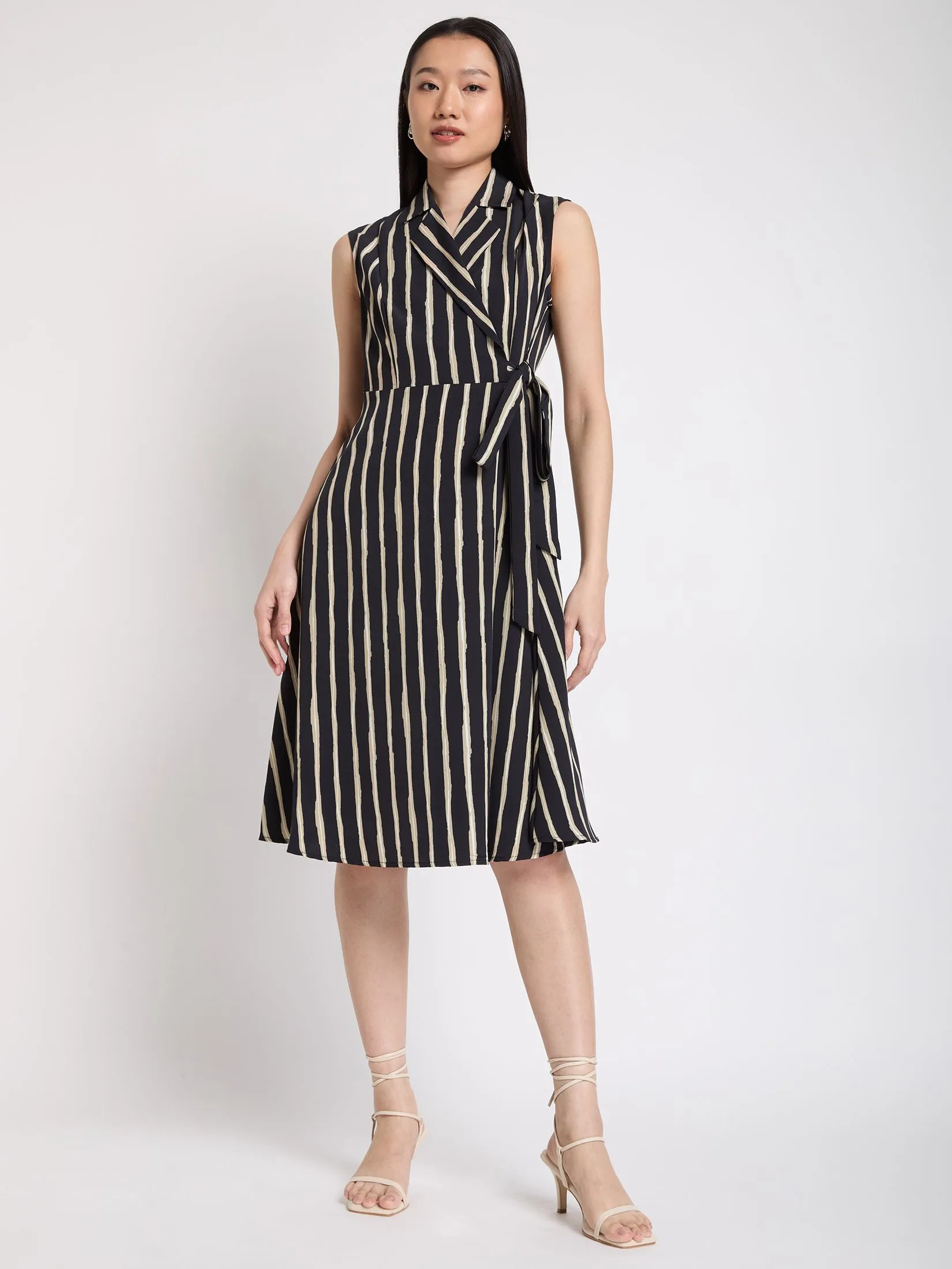 NEXT PHASE Women Dress Tie Belt Vertical Stripe