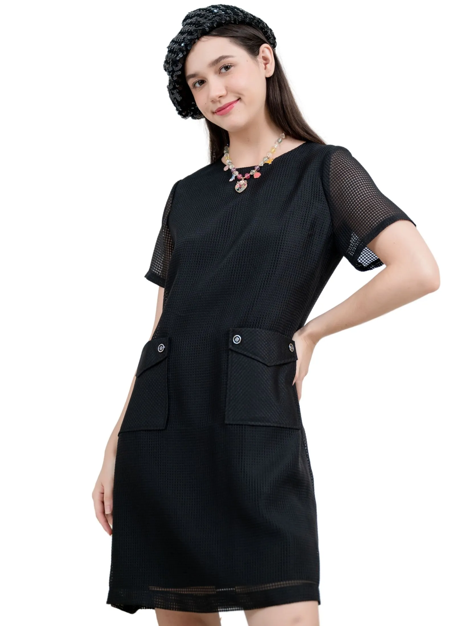 AMILA Women Dress Short Sleeves Bogel Black