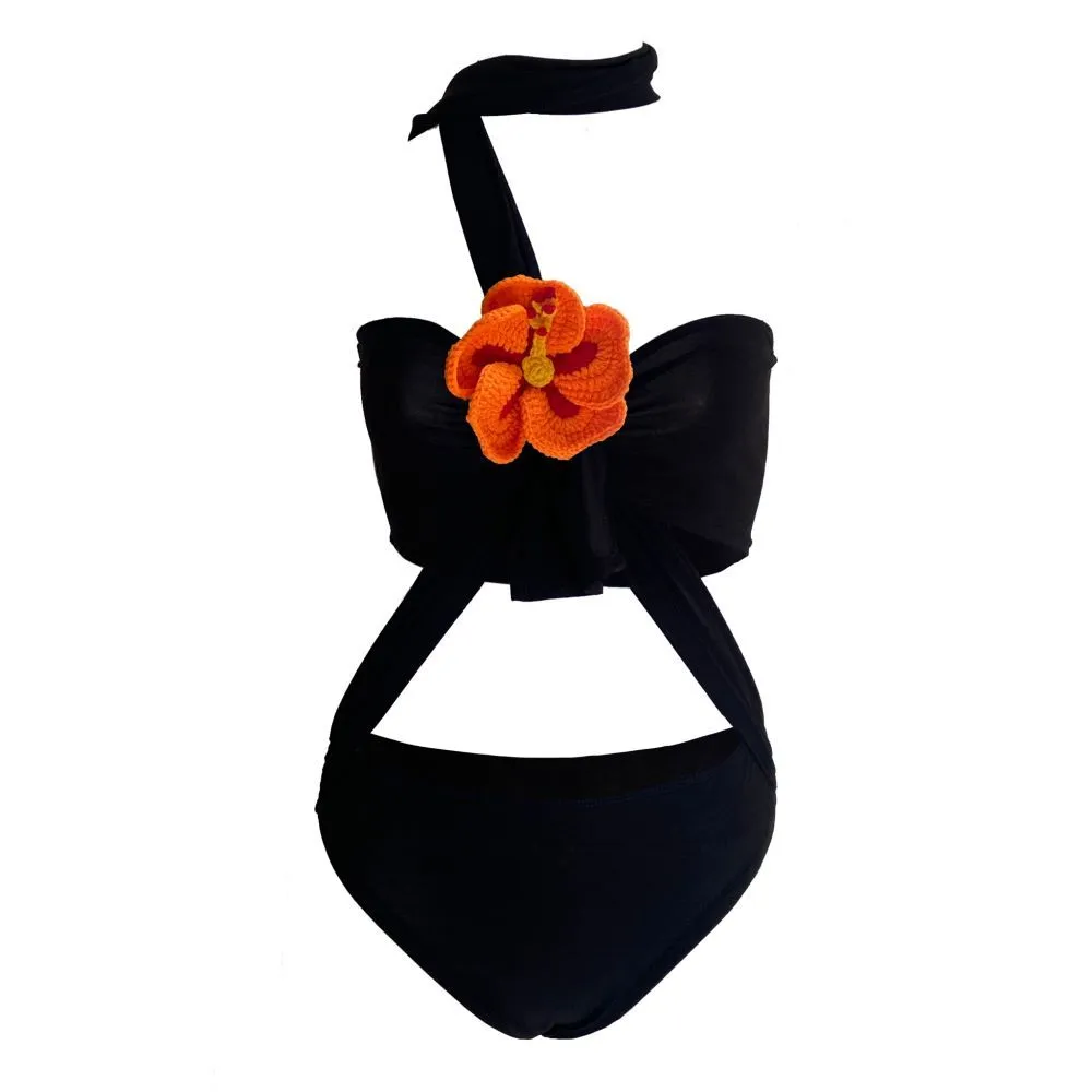 BLACKDOG BKK Black hibiscus scarf bodysuit