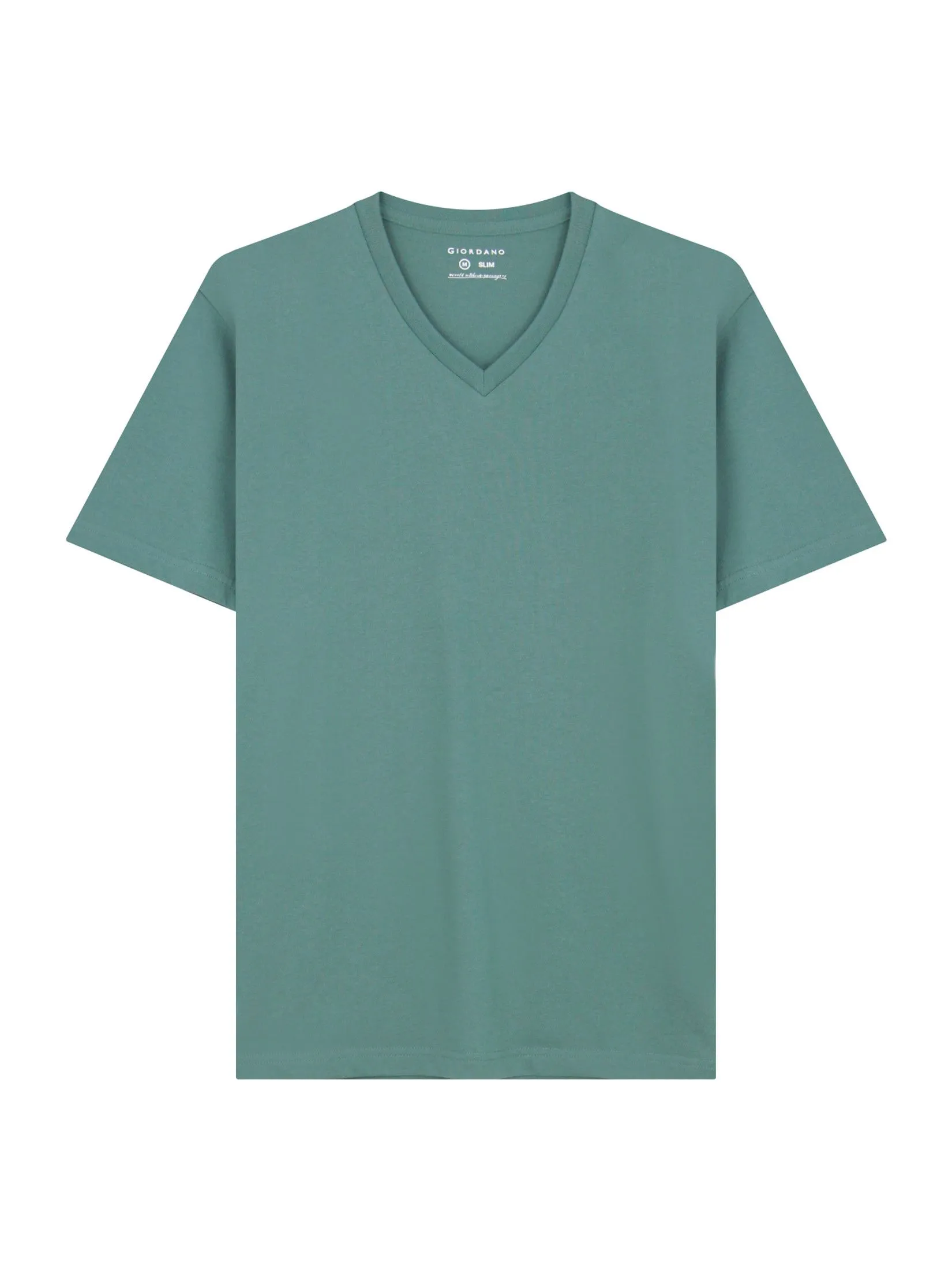 GIORDANO Men's Slim V-Neck Tee Smoky Emerald green