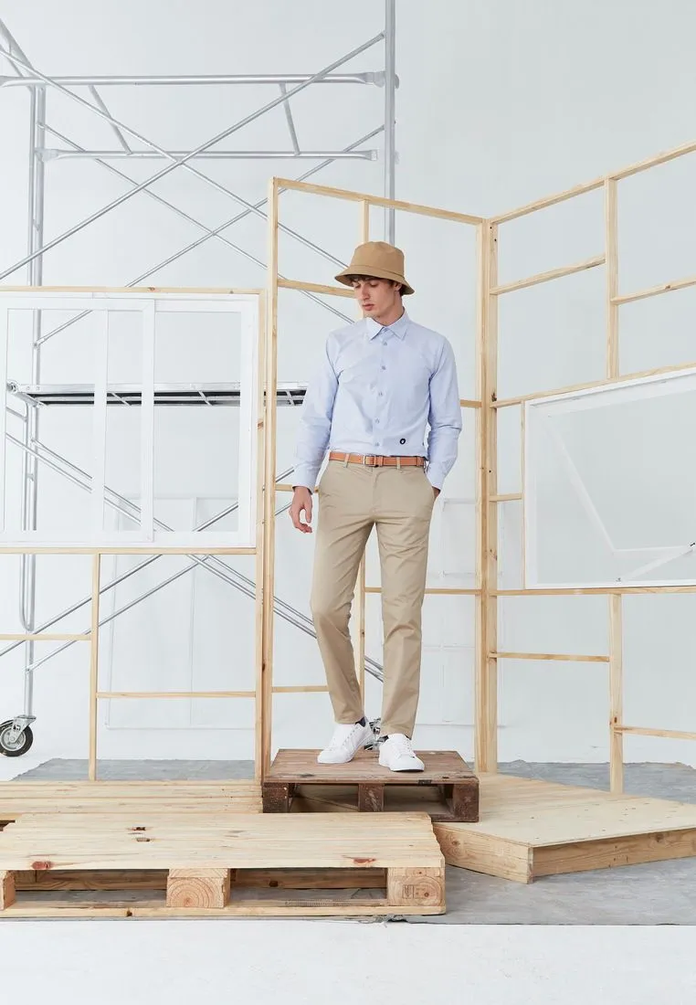 BROWNE & CO. Blue Classic Collar Long Sleeves Shirt with Hidden Pocket