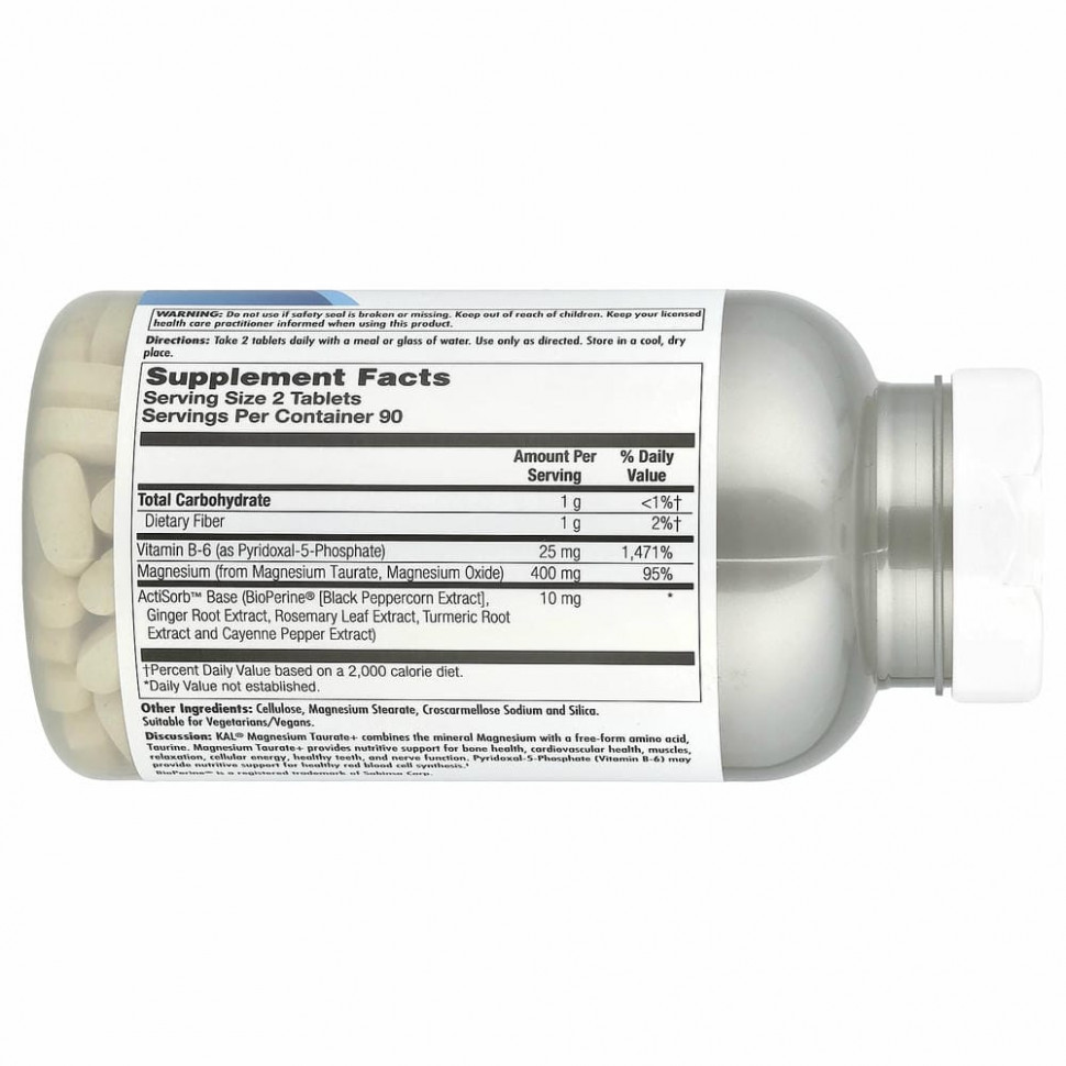 KAL, таурат магния+, 200 мг, 180 таблеток