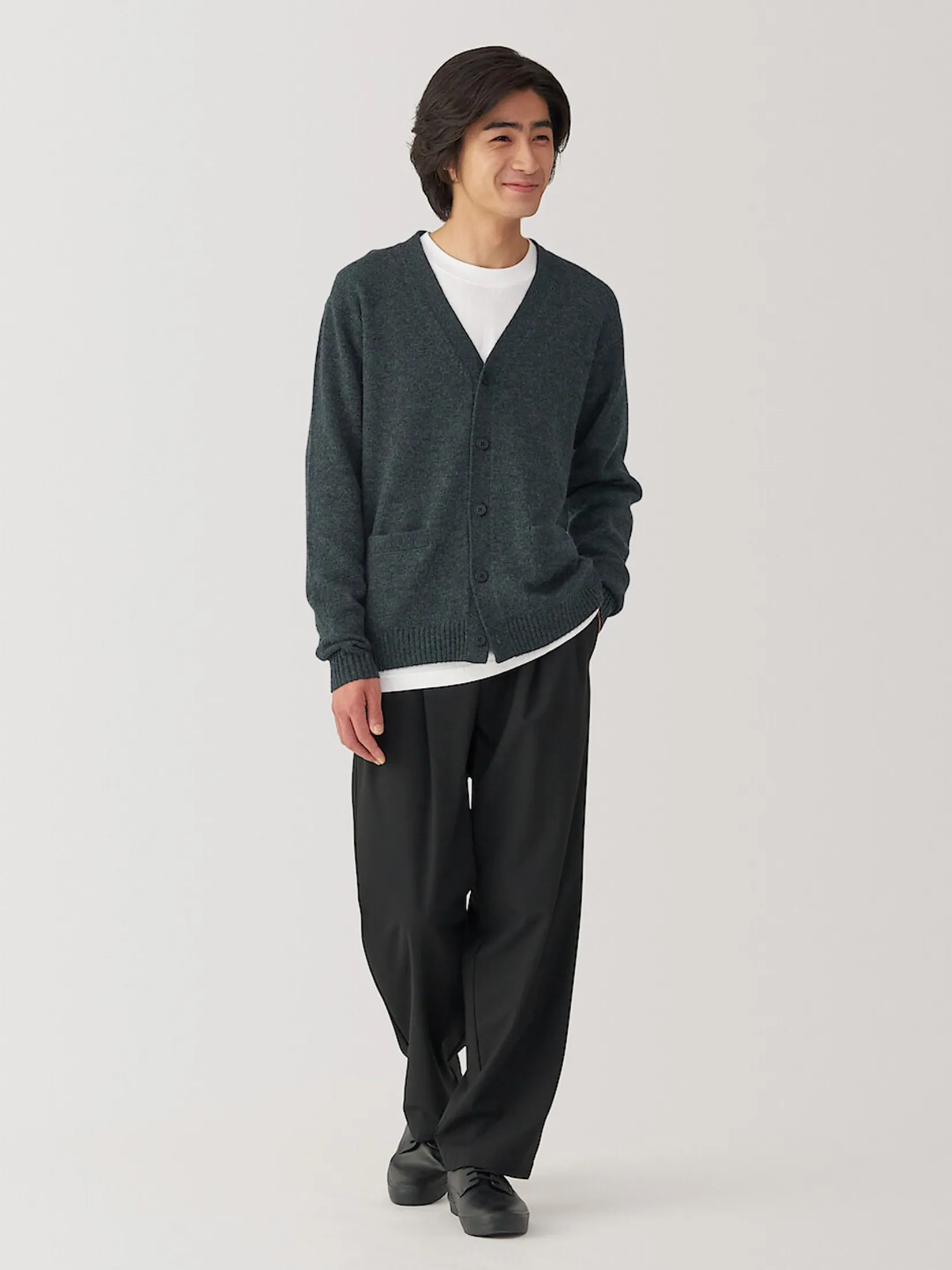 MUJI Men Cardigan Washable Mid-Gauge V-Neck