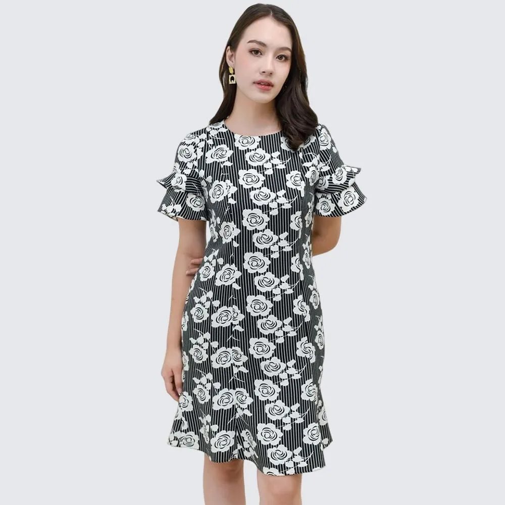 VERONIQA Women Dress Como Linen Slarf Black
