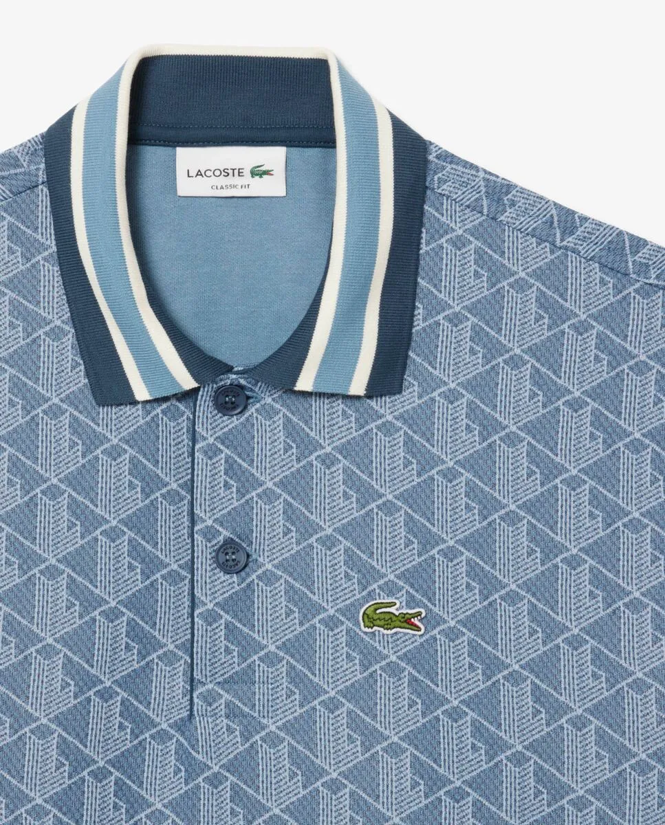 LACOSTE Classic Fit Monogram Jacquard Polo Shirt Blue
