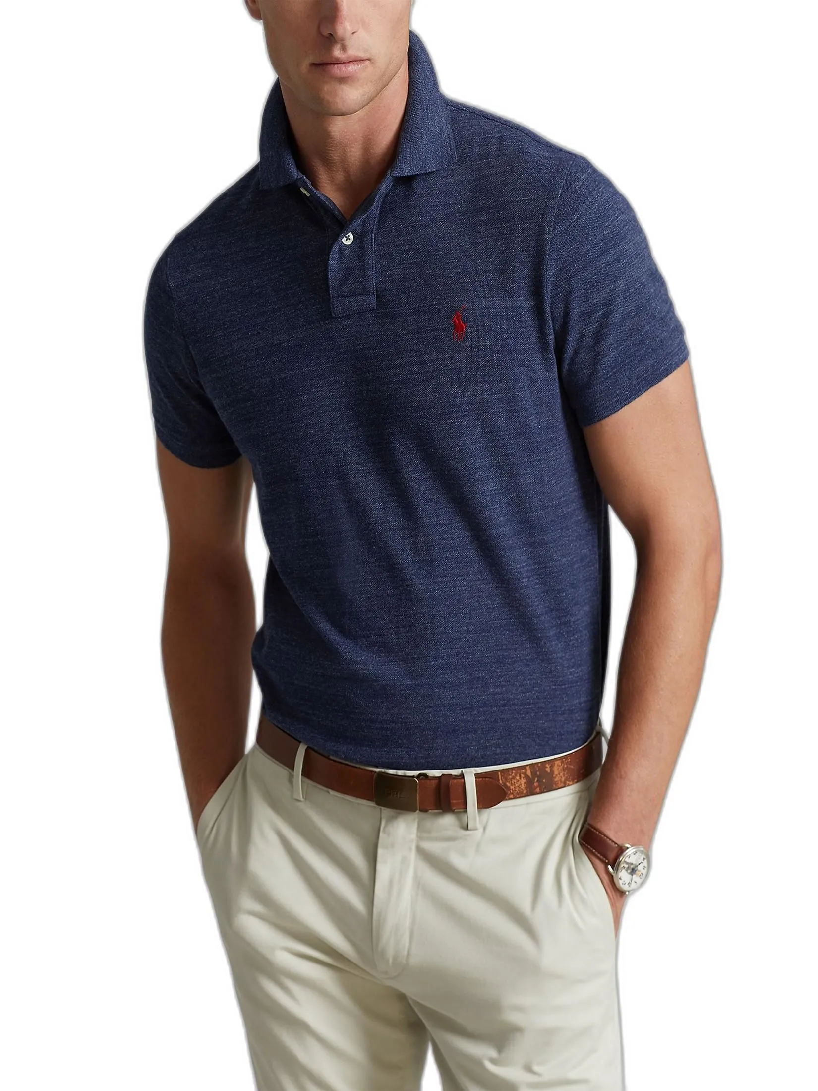 POLO RALPH LAUREN POLO-Custom Slim Fit Mesh Polo Shirt MNPOKNI1N820080 400 BLUE