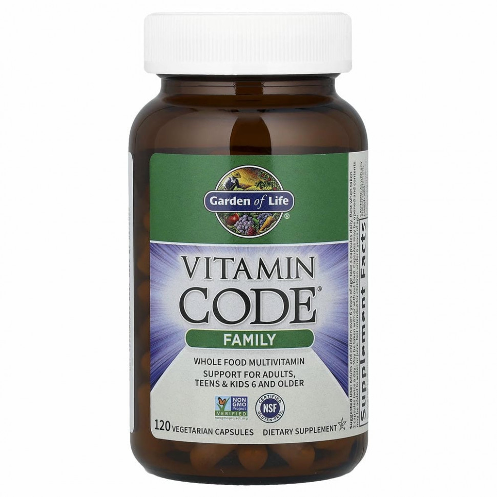 Garden of Life, Vitamin Code, мультивитамины из необработанных цельных продуктов для всей семьи, 120 вегетарианских капсул