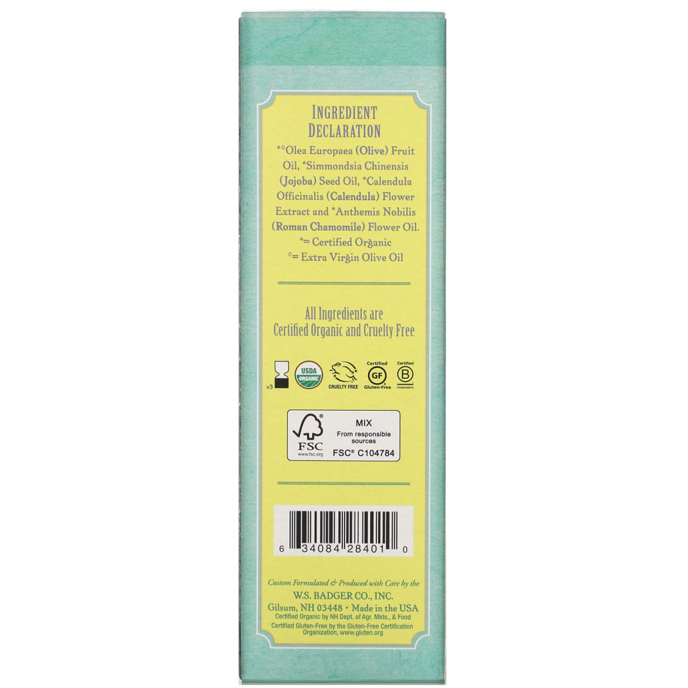 Badger Company, Успокаивающее детское масло, ромашка и календула с оливковым маслом и маслами жожоба, 4 жидких унции (118 мл)