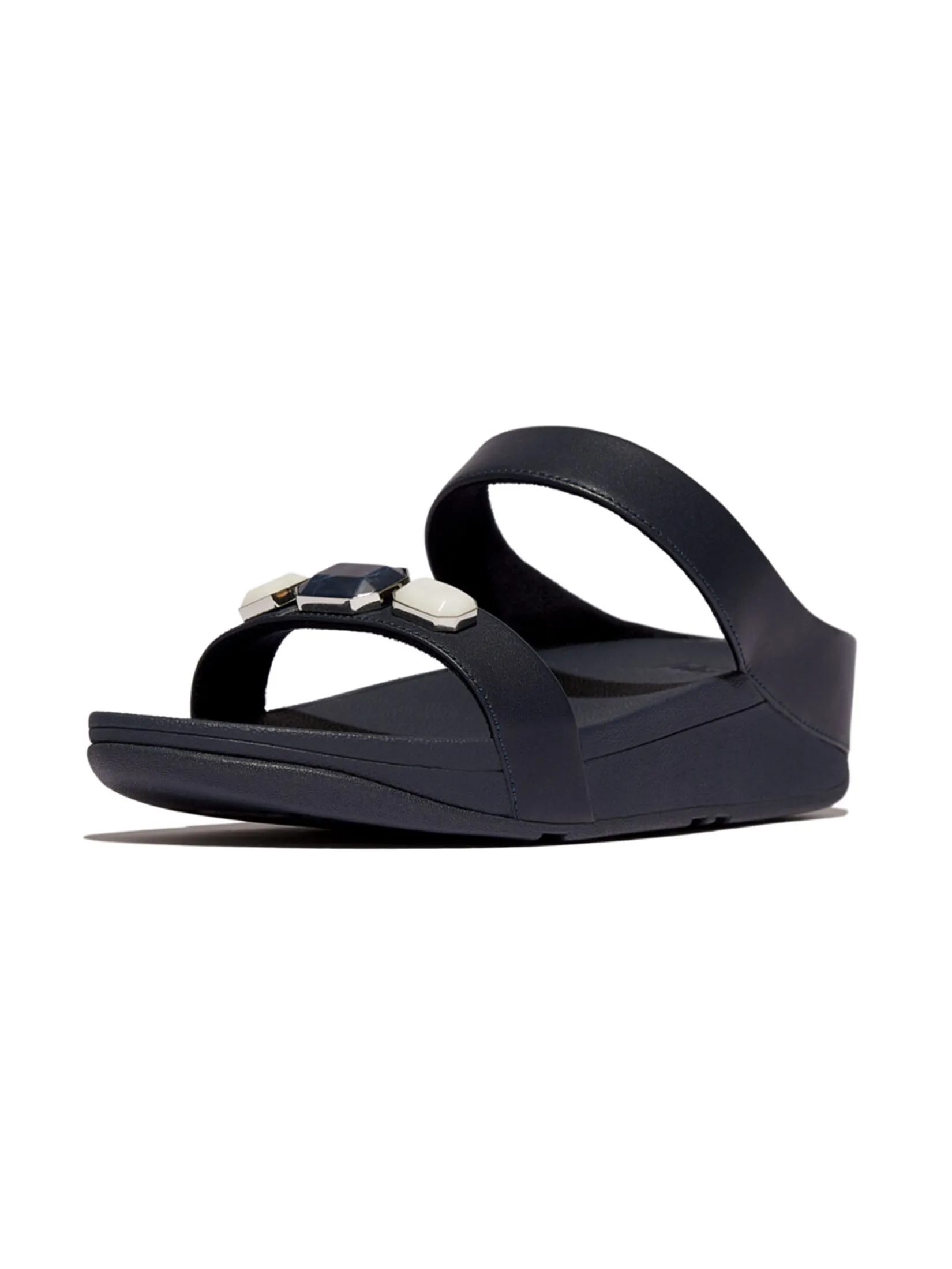 FitFlop™ WOMEN'S FINO MULTI-STONE LEATHER SLIDE BLUE