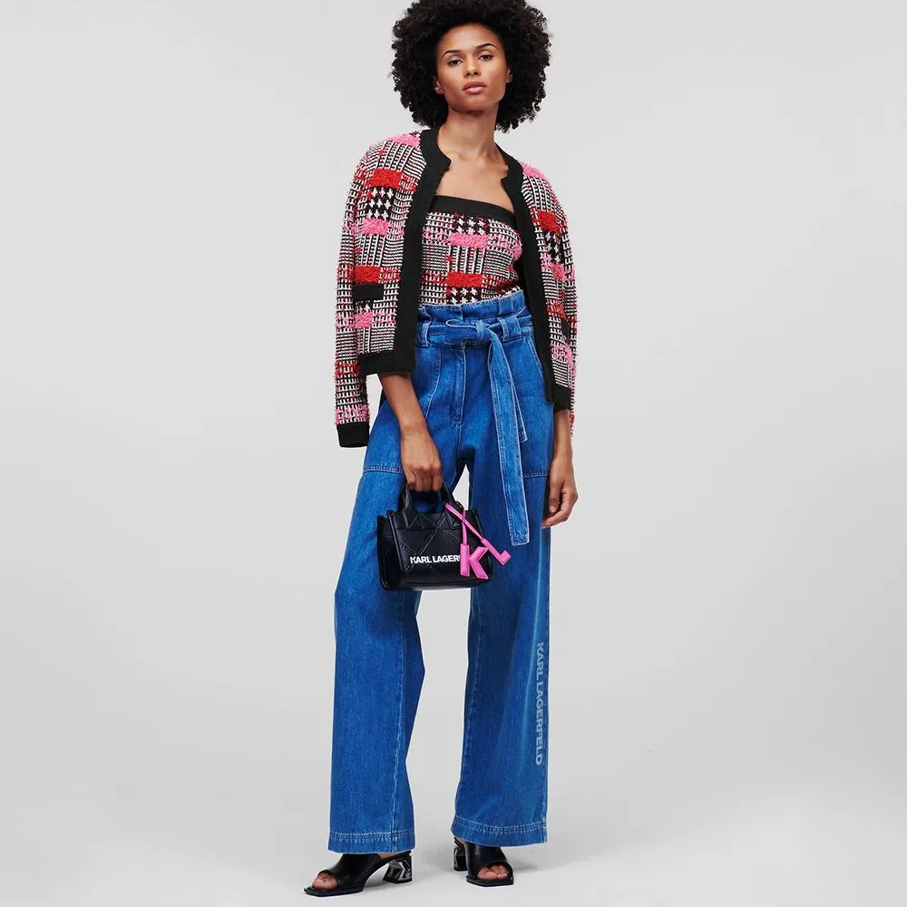 KARL LAGERFELD BOUCLÉ CARDIGAN BOUCLE PINK CHECK