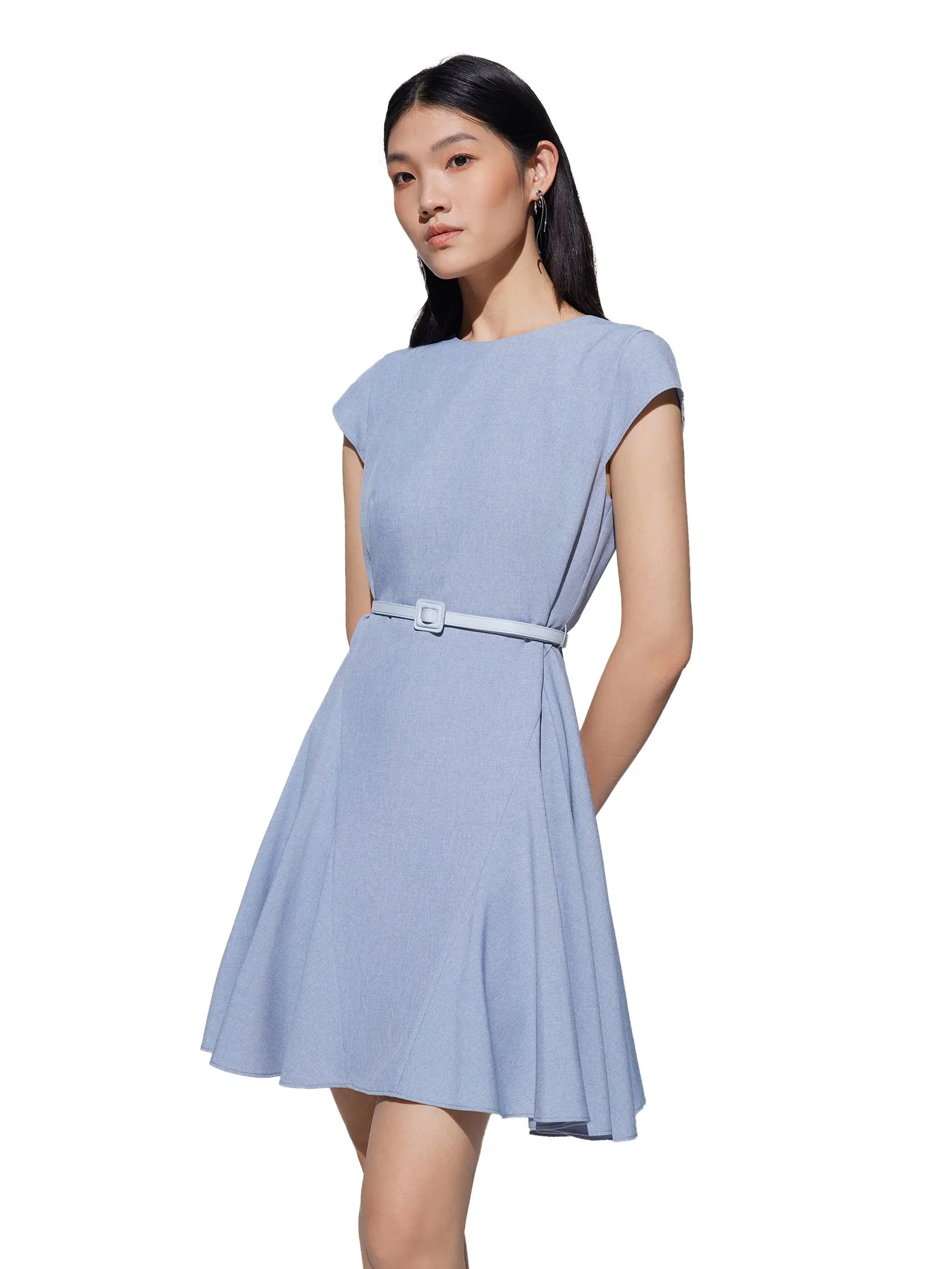 G2000 Women Clothing Water & Oil Repellent Cap Sleeve Flare Dress Fit & Flare Shape - Blue