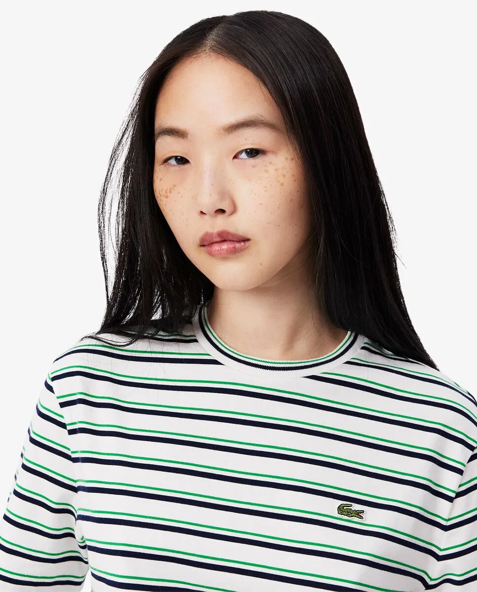 LACOSTE Striped Cotton T-Shirt White