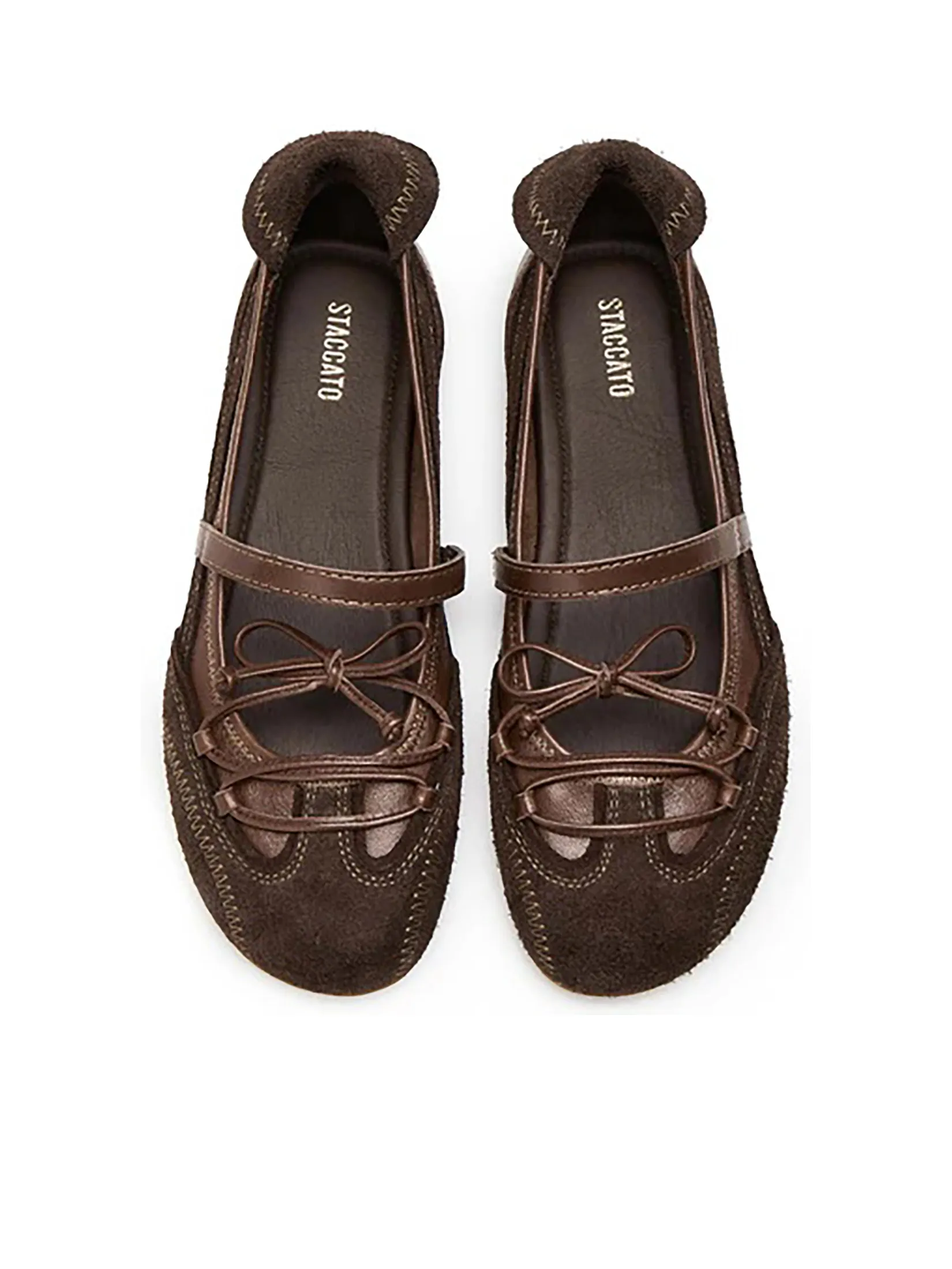 STACCATO Women Mary Jane Shoes Round Toe Bow Design Dark Brown