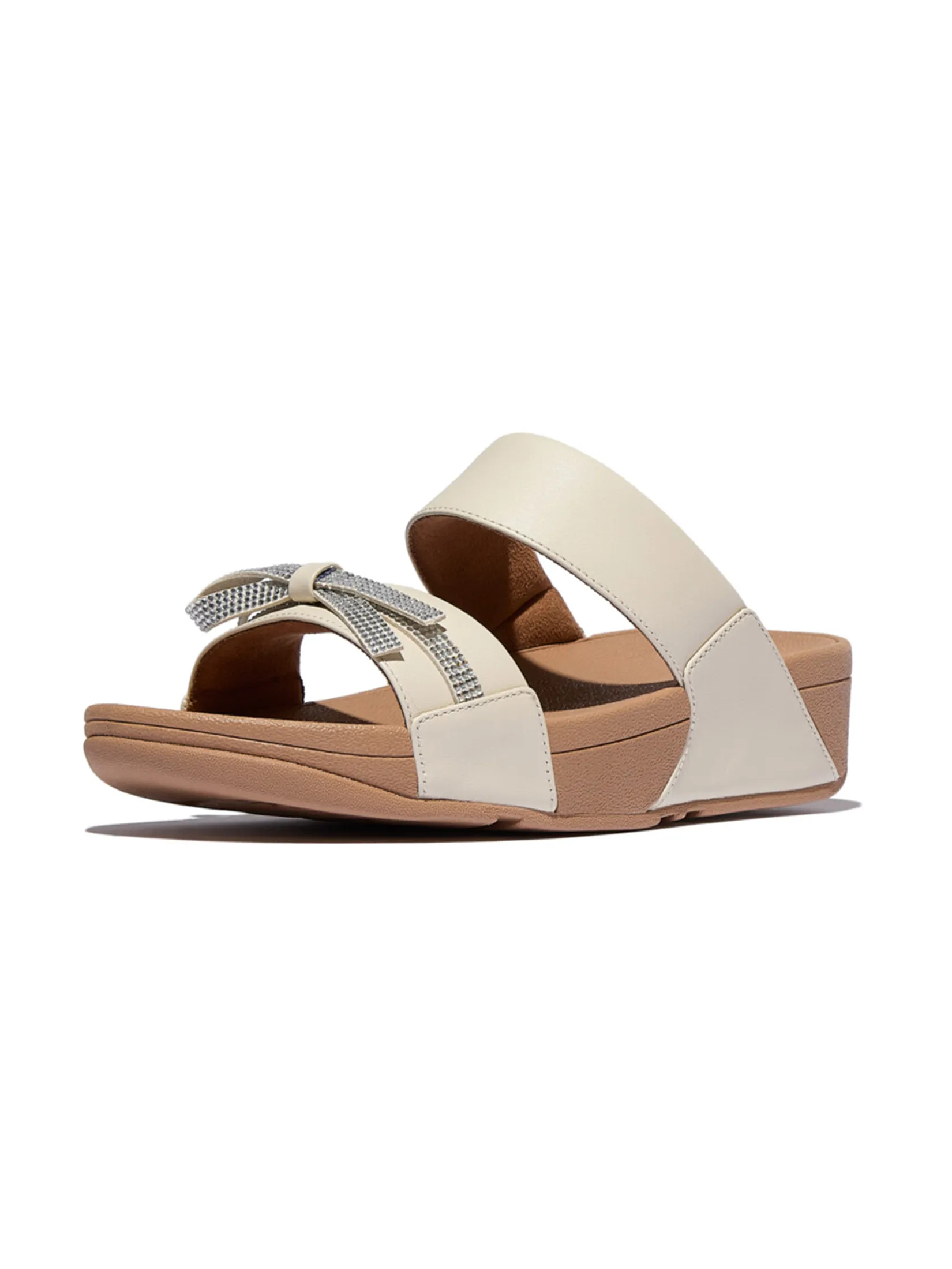 FitFlop™ WOMEN S LULU GLITZ-BOW LEATHER SLIDES BEIGE