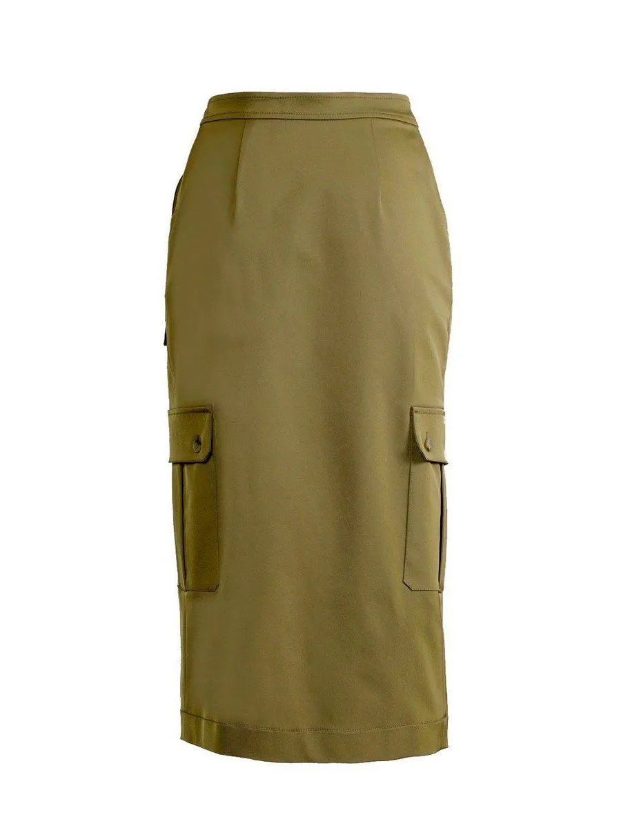 SENADA WOMEN OLIVE CARGO PENCIL SKIRT