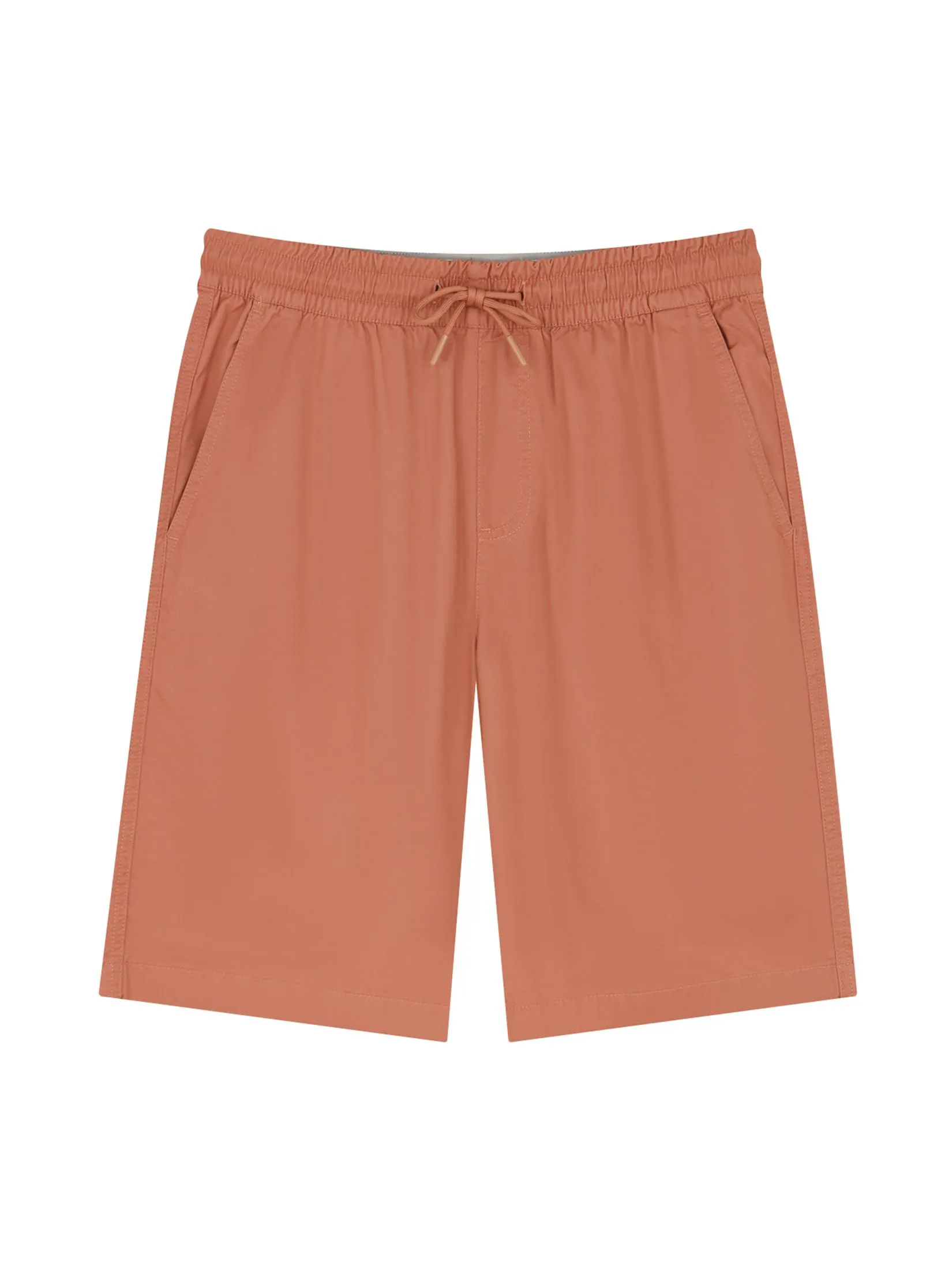 GIORDANO Men's Mid-Rise Slim Fit Elastic Waist Twill Bermuda Shorts Bronzed Orange