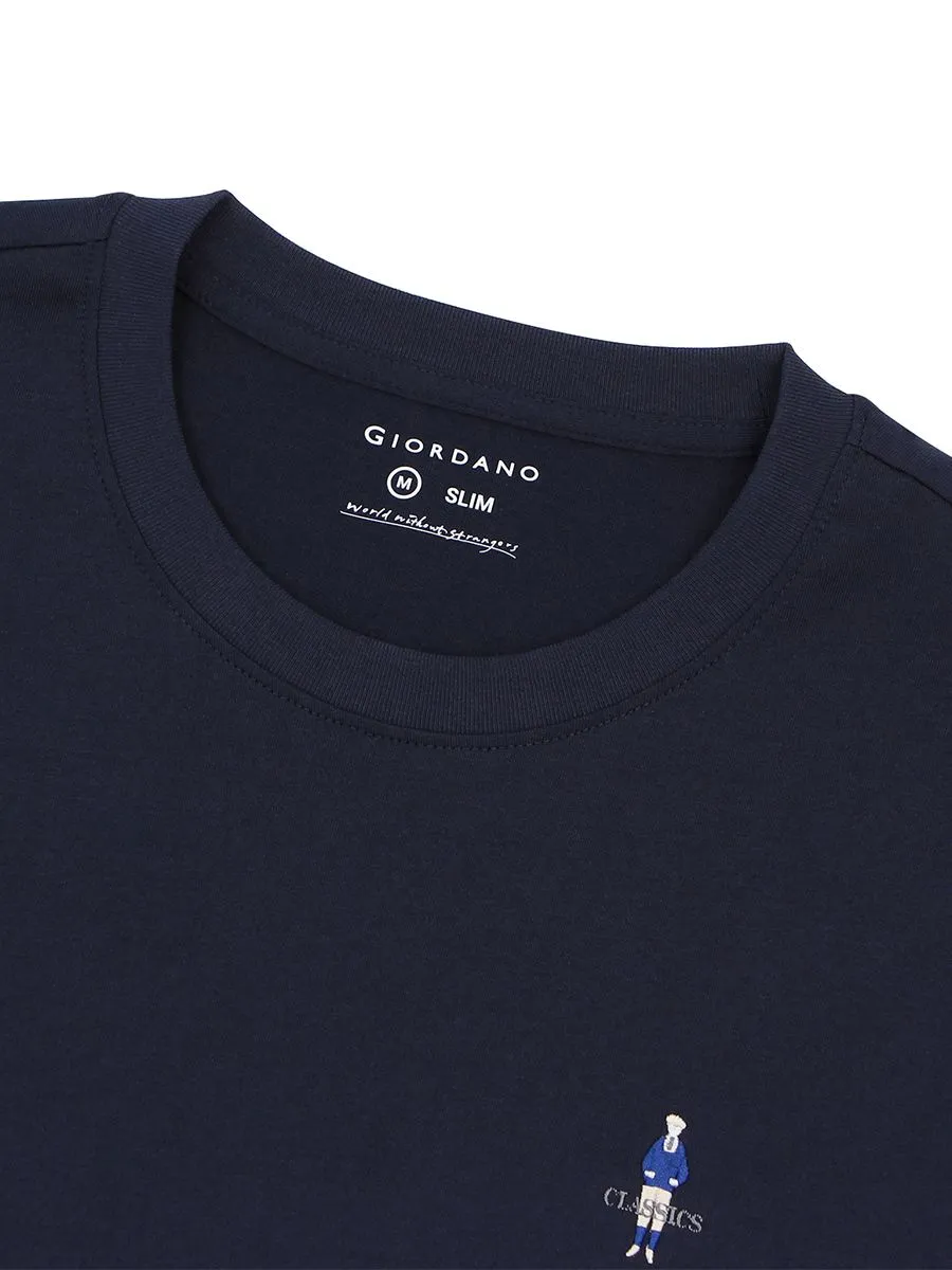 GIORDANO Men's Slim Fit Embroidery Tee (Classic Man) Signature Navy