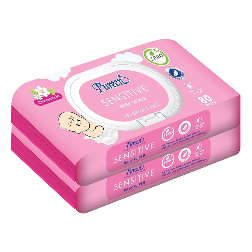 Pureen Baby Wipes Sensitive 80s Twin Pack