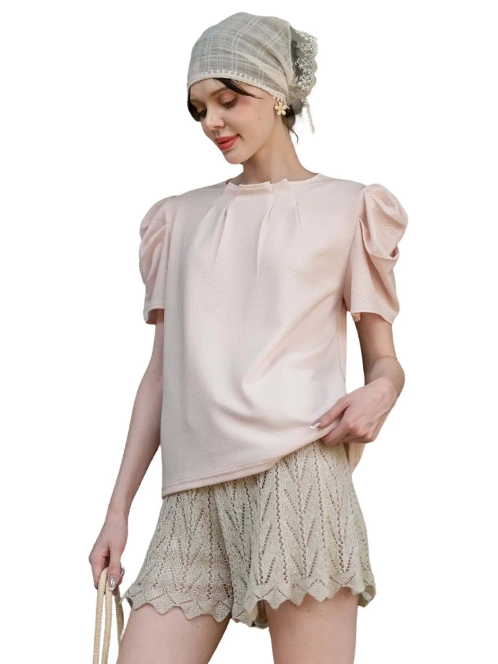 AMILA Women Blouse Short Sleeves Spun PD Rose Red