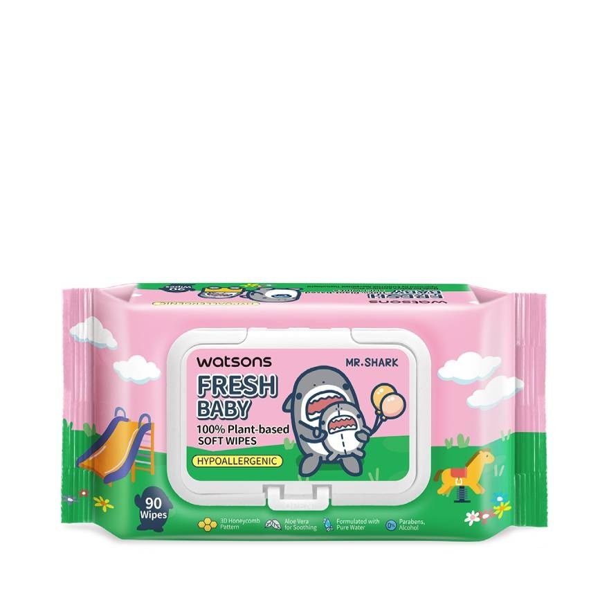 Watsons x Mr. Shark Fresh Baby 100 Plant based soft wipes 90 sheets.