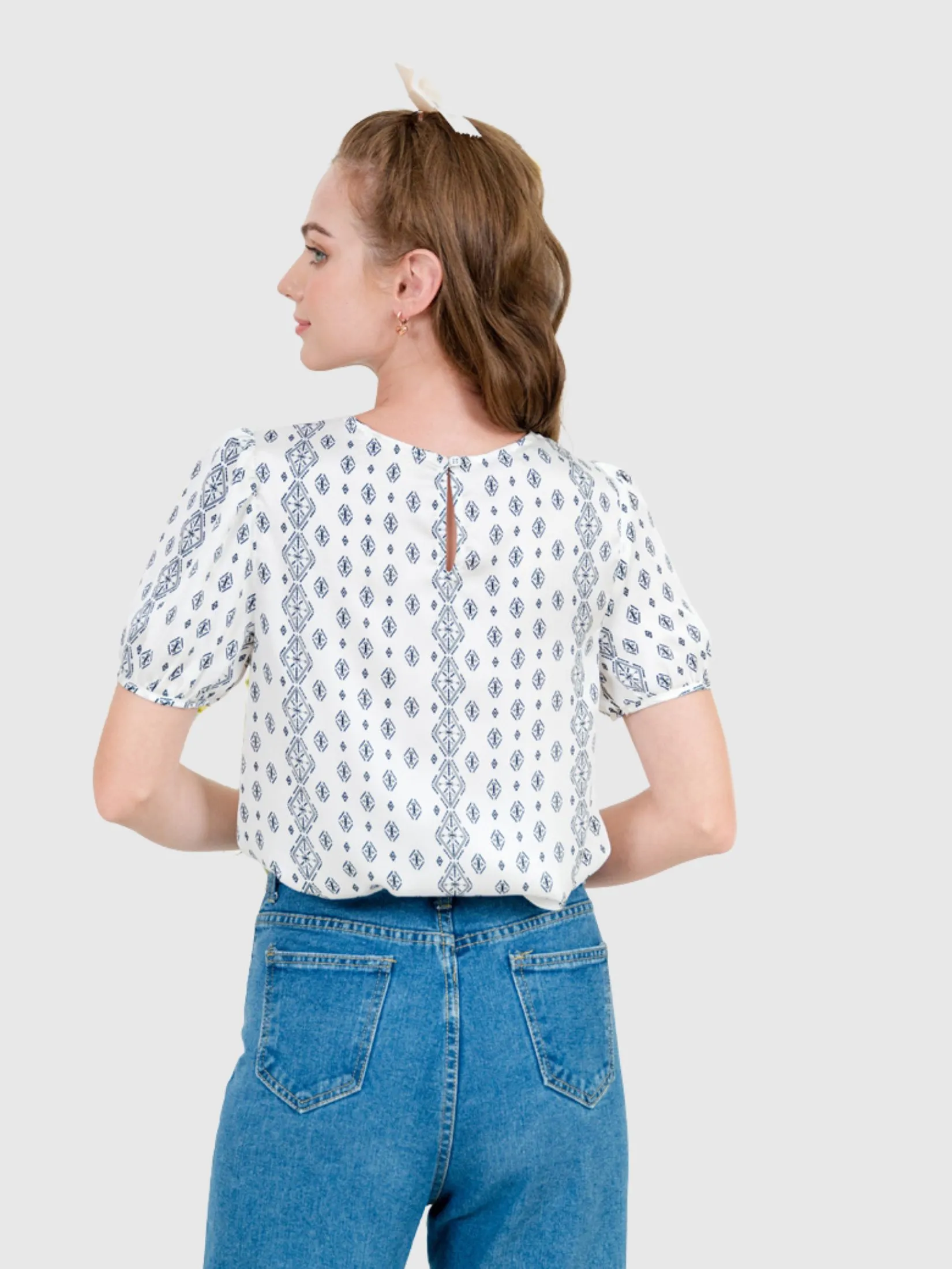 AMILA Women Blouse Short Sleeves Vintage Off White