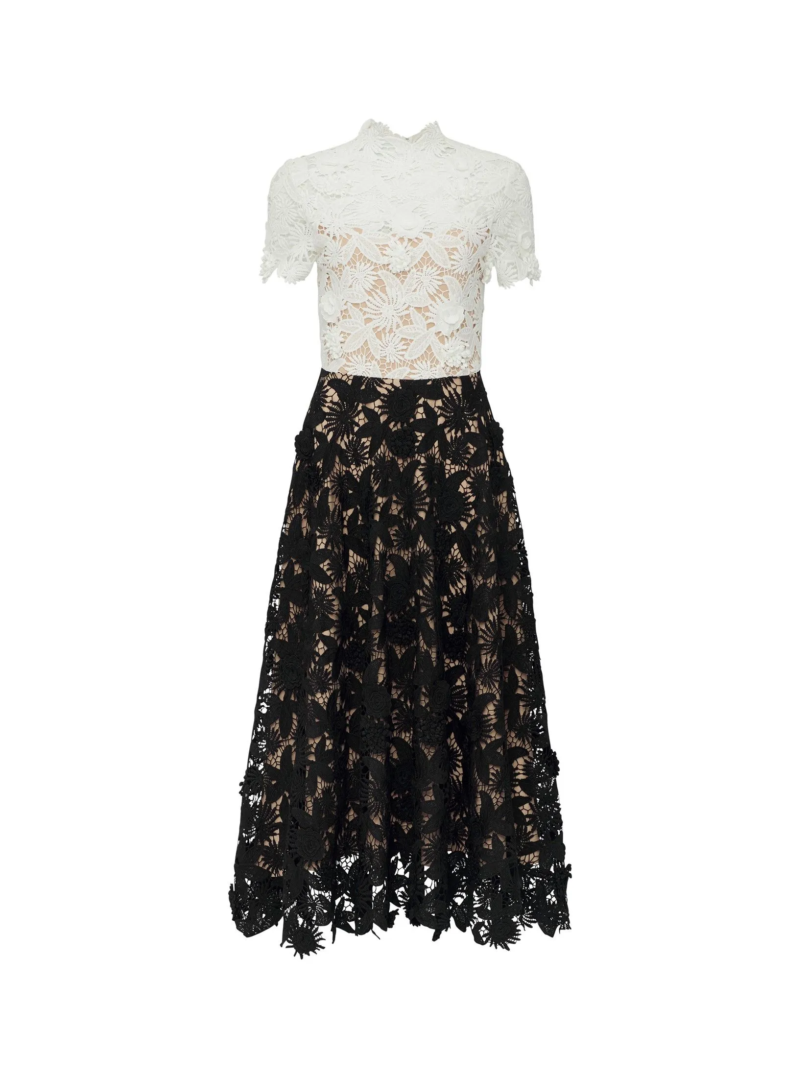 ASAVA ( AW24 ) Octavia Floral-lace Fit-and-flare Women Dress White Black