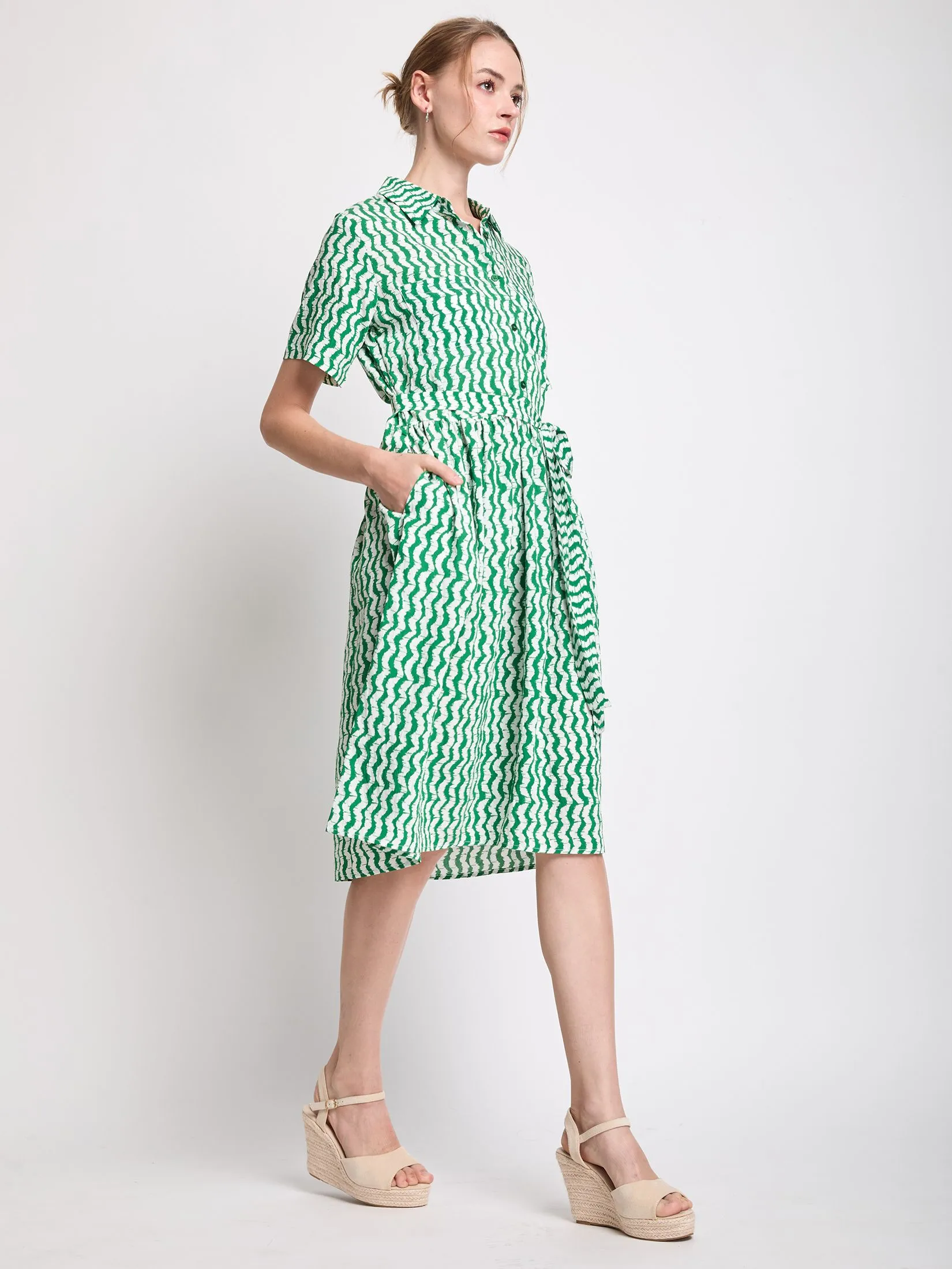 EASY PIECES Women Dress Short Sleeves Button-Up Front Pockets