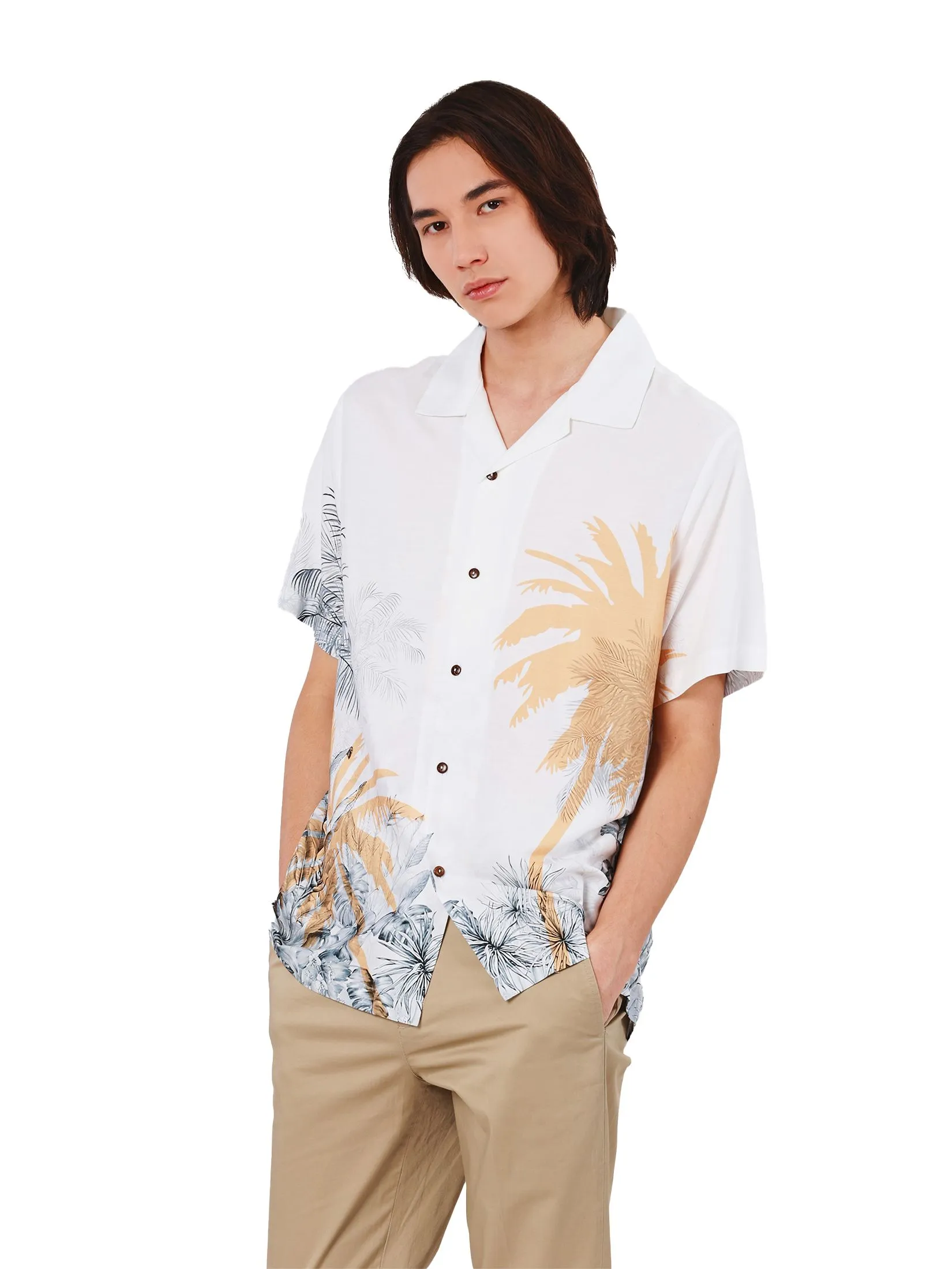 JOHN HENRY Men's Short Sleeves Hawaii Shirts (Relaxed Fit) DENIM Orange