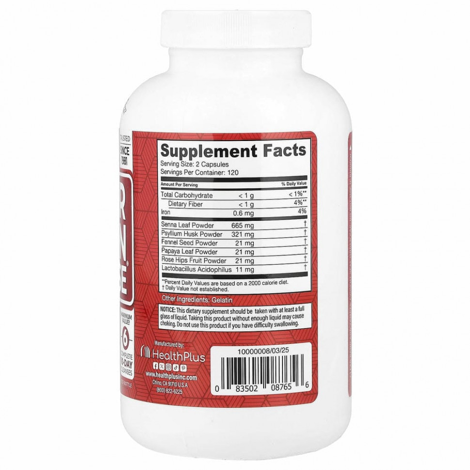 Health Plus, Super Colon Cleanse, превосходное средство для очищения толстой кишки, 240 капсул