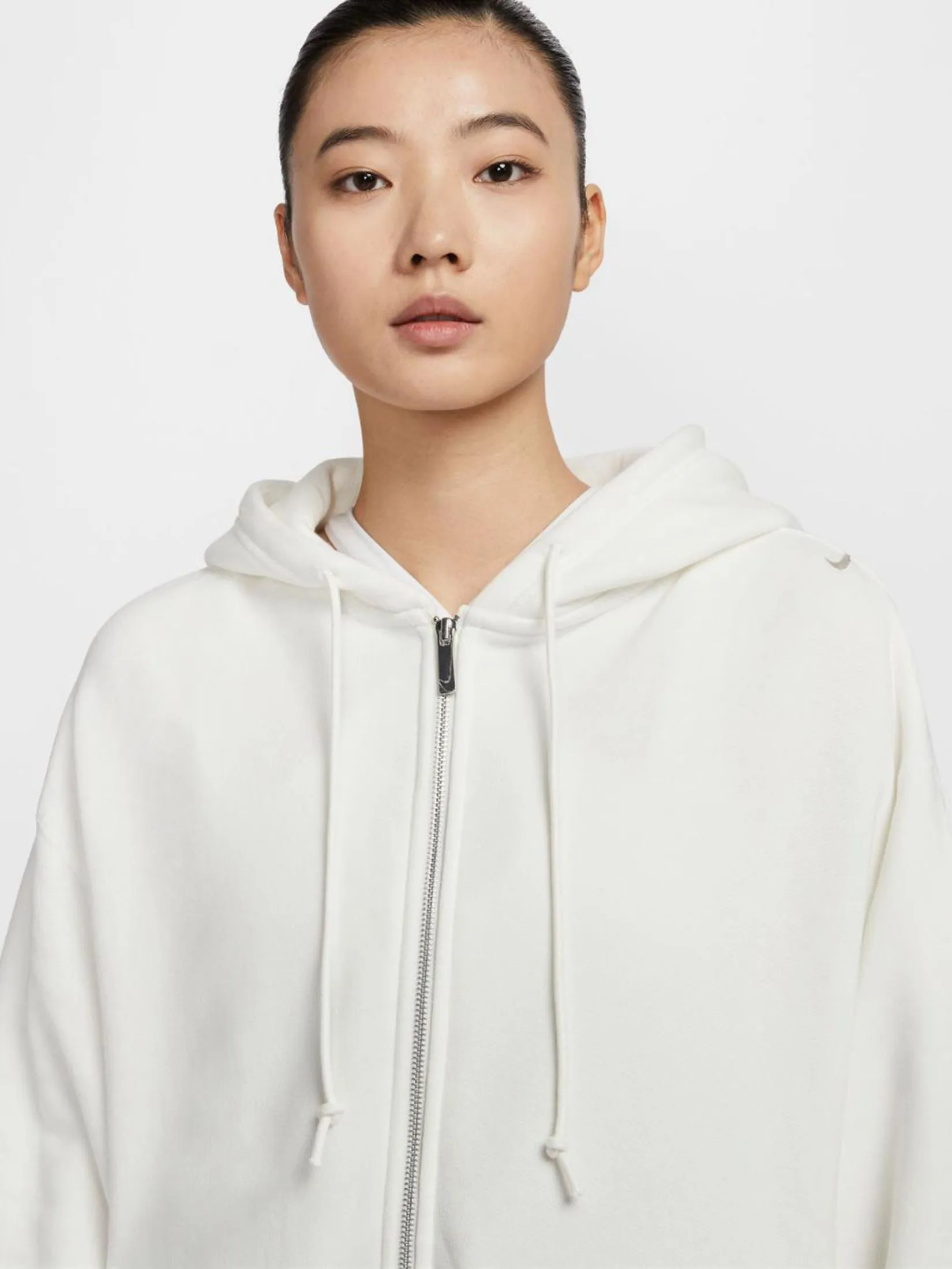 NIKE Women Hoodie Full Zip French Terry Oversized Sail/Lt Orewood Brn