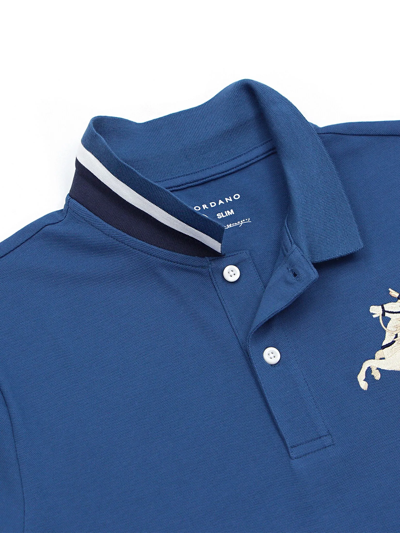 GIORDANO Men's Pique Slim Fit Embroidery Napoleon Polo Key largo blue