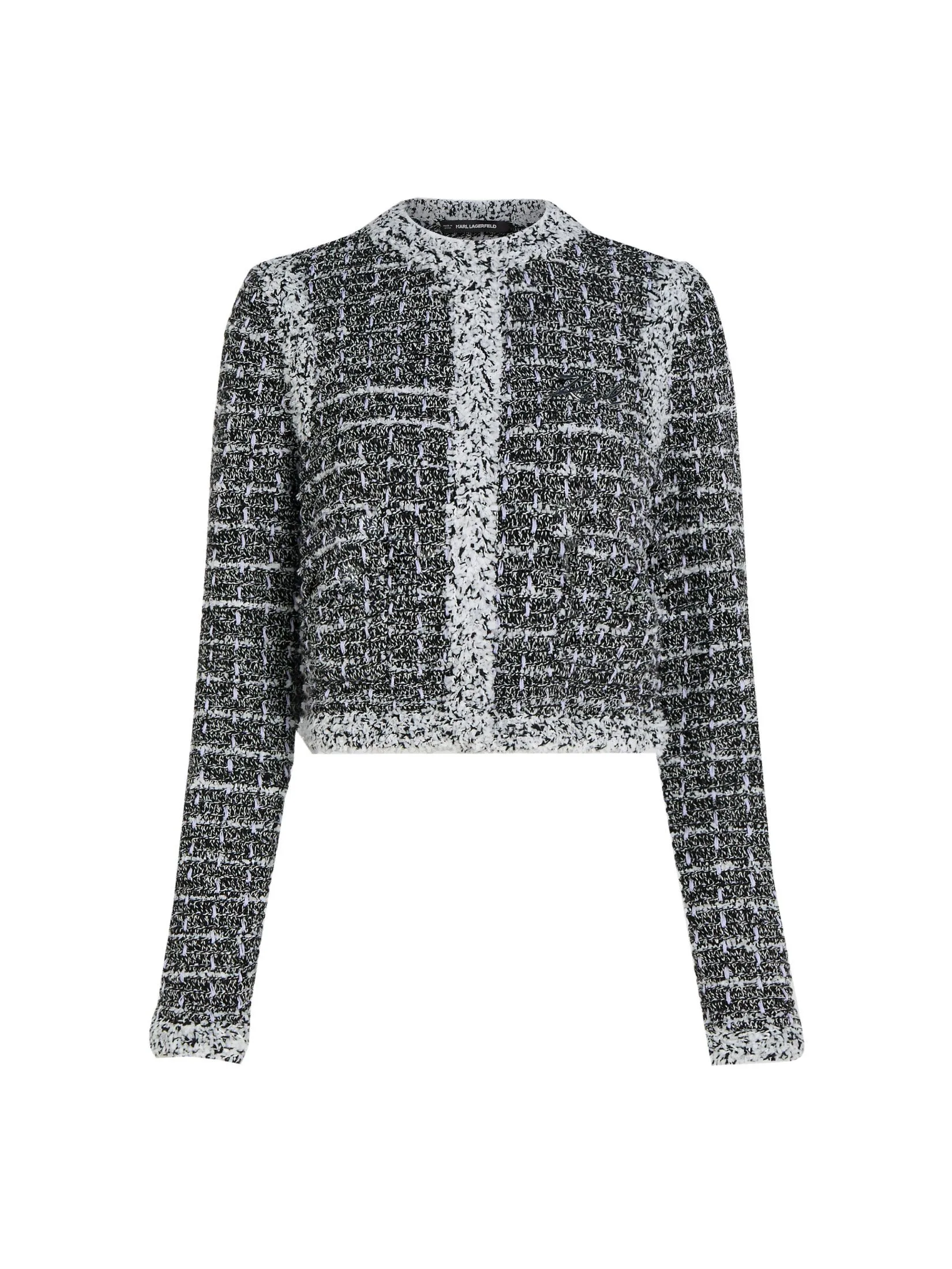 KARL LAGERFELD BOUCLE CARDIGAN BLACK/WHITE/SWEET LAVENDER