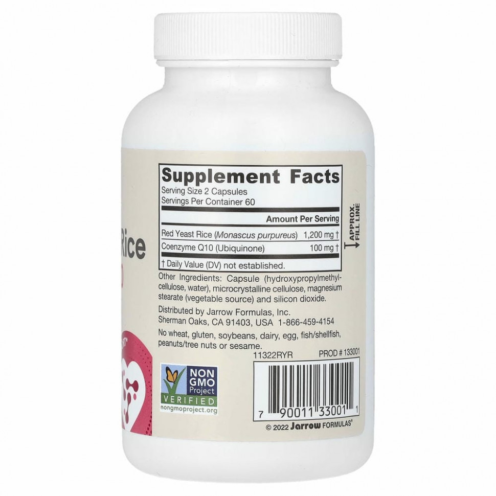 Jarrow Formulas, Красный дрожжевой рис + кофермент Q10, 120 капсул