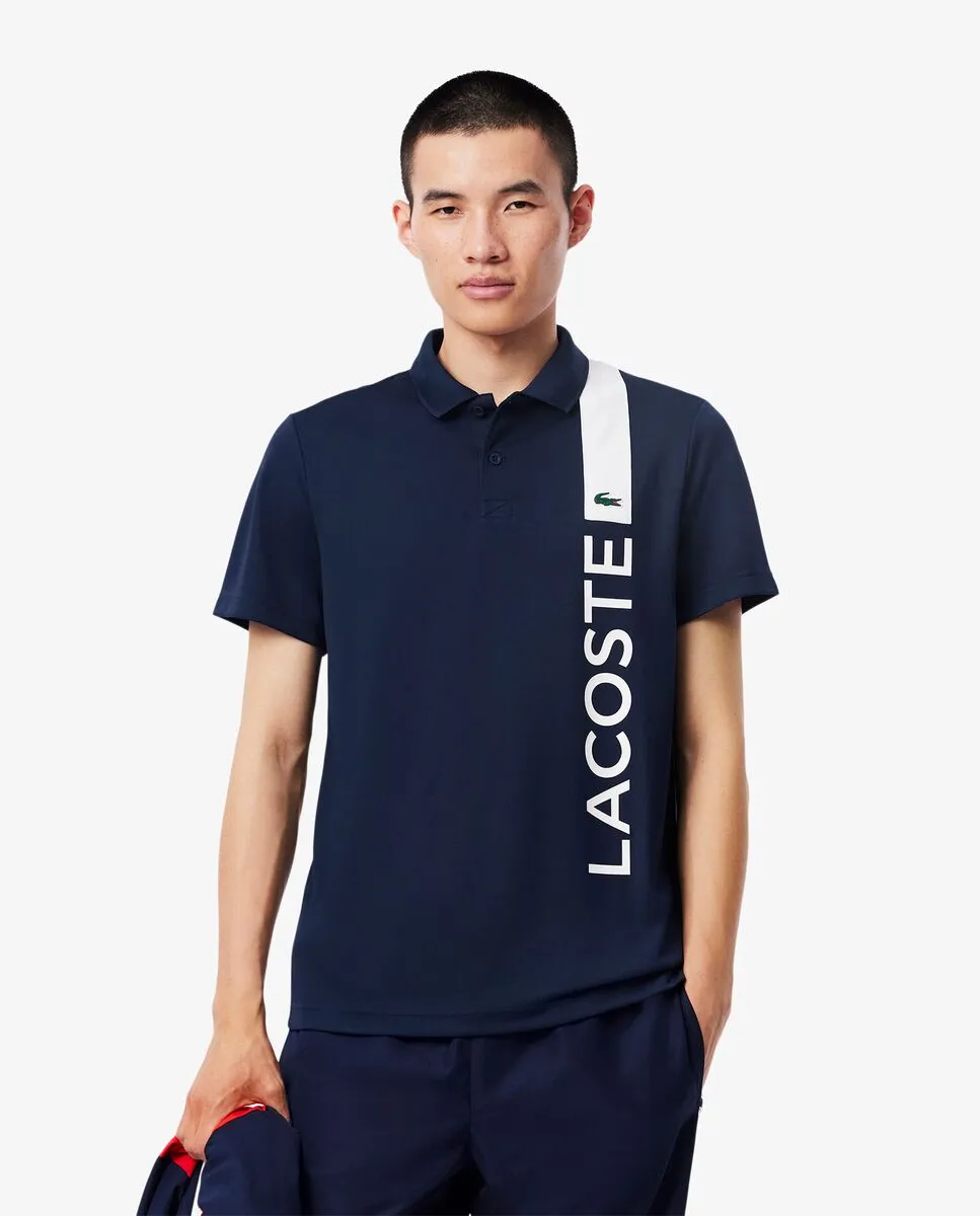LACOSTE Ultra Dry Print Branding Sport Polo Shirt Blue