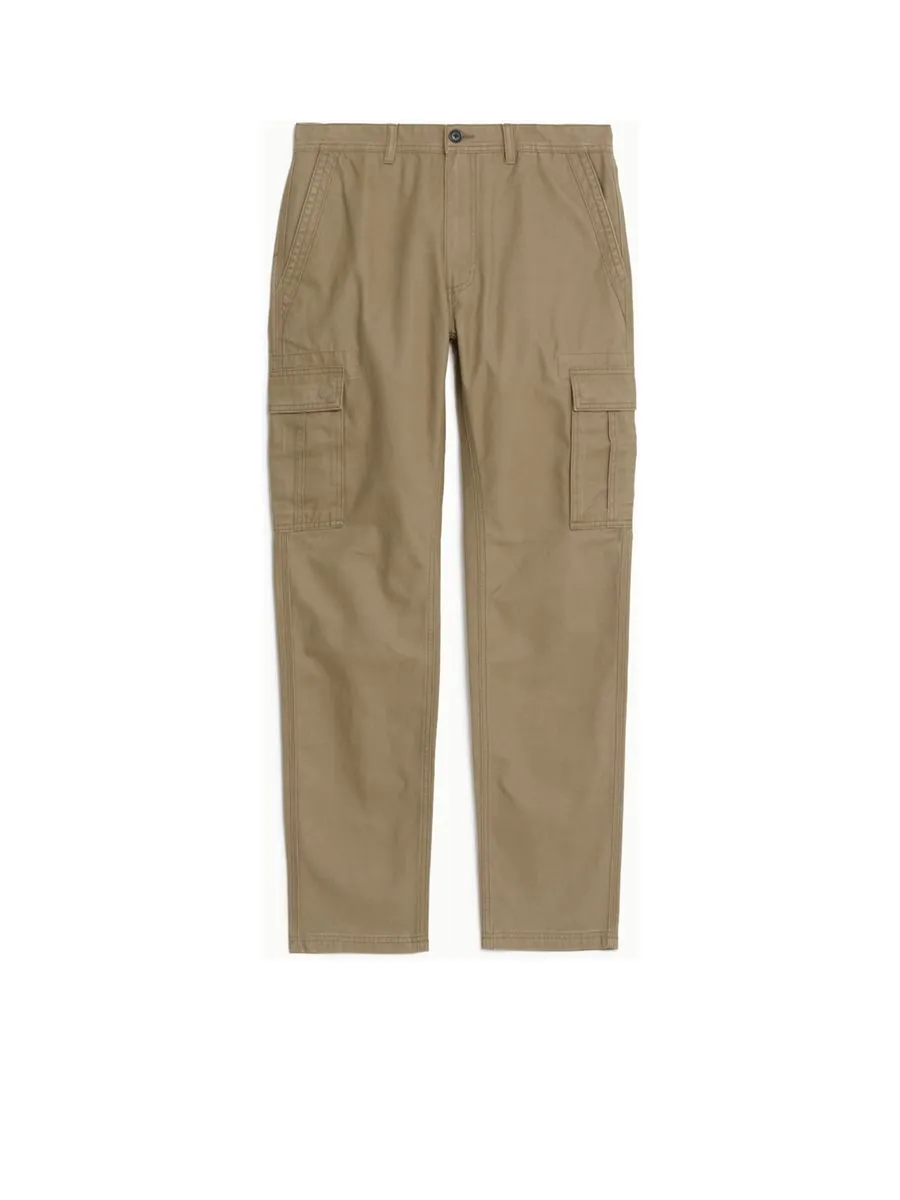 MARKS & SPENCER Men Cargo Trousers Tapered Fit Pure Cotton