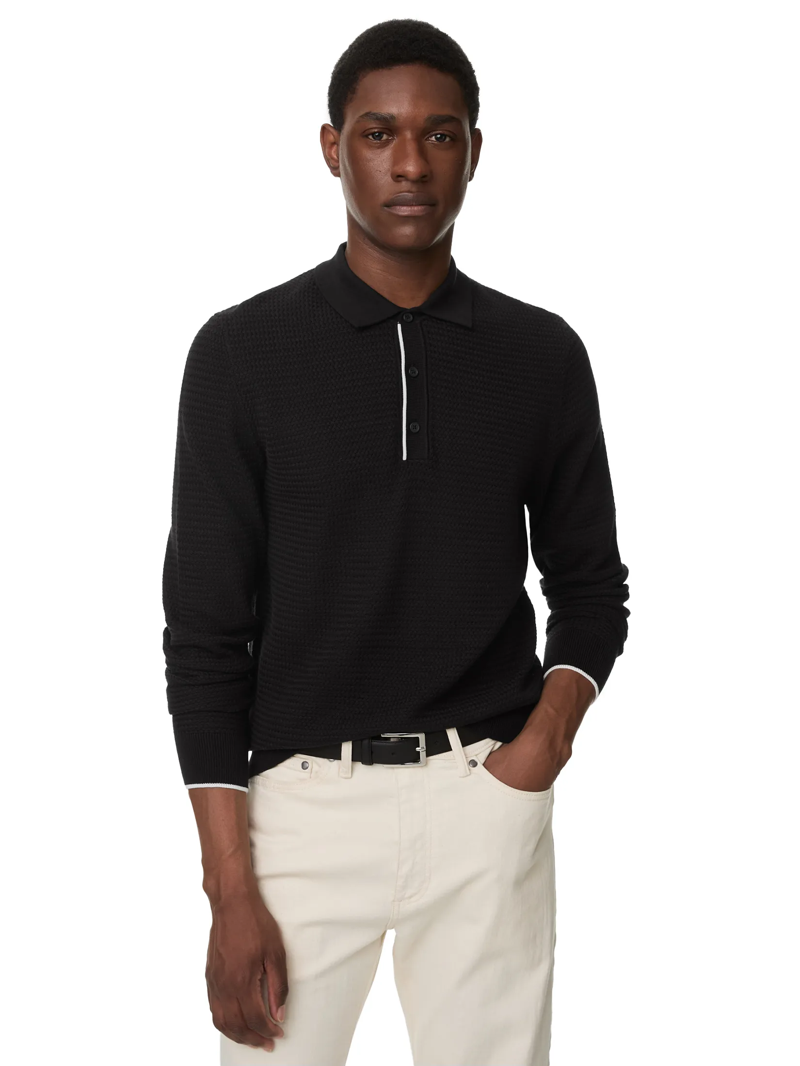 MARKS & SPENCER Men Polo Shirt Pure Cotton Textured Knitted