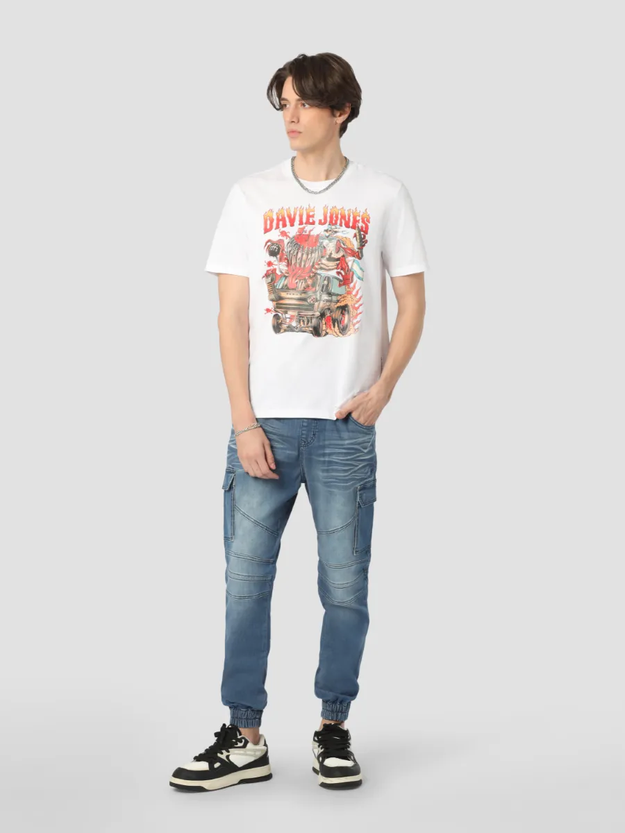 DAVIE JONES Men's Graphic Regular Fit T-Shirt White