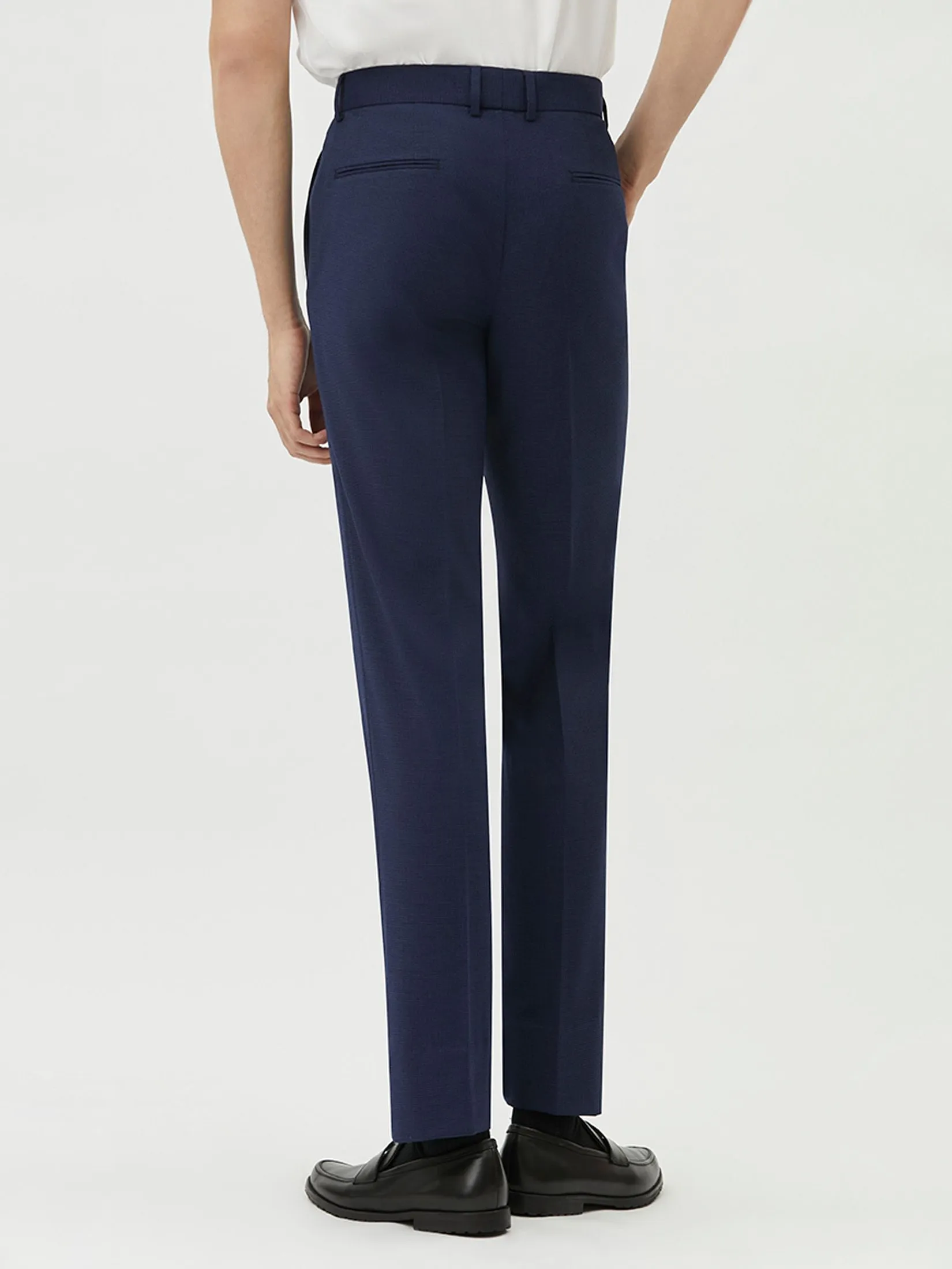 DAPPER DAPPER Textured Regular-Fit Essential Stretch Trousers Navy